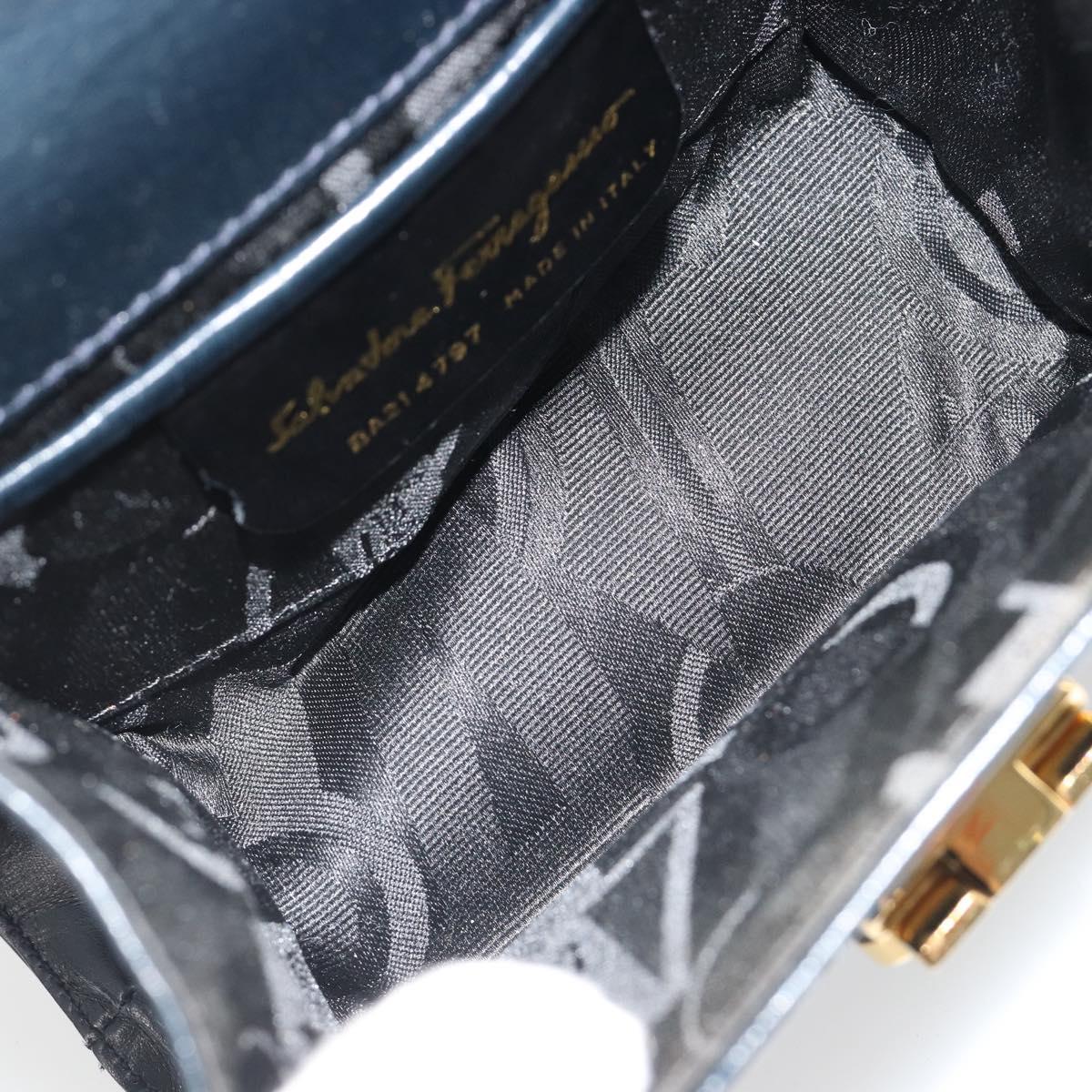 Salvatore Ferragamo Gancini Shoulder Bag Leather Navy Gold Auth 187453