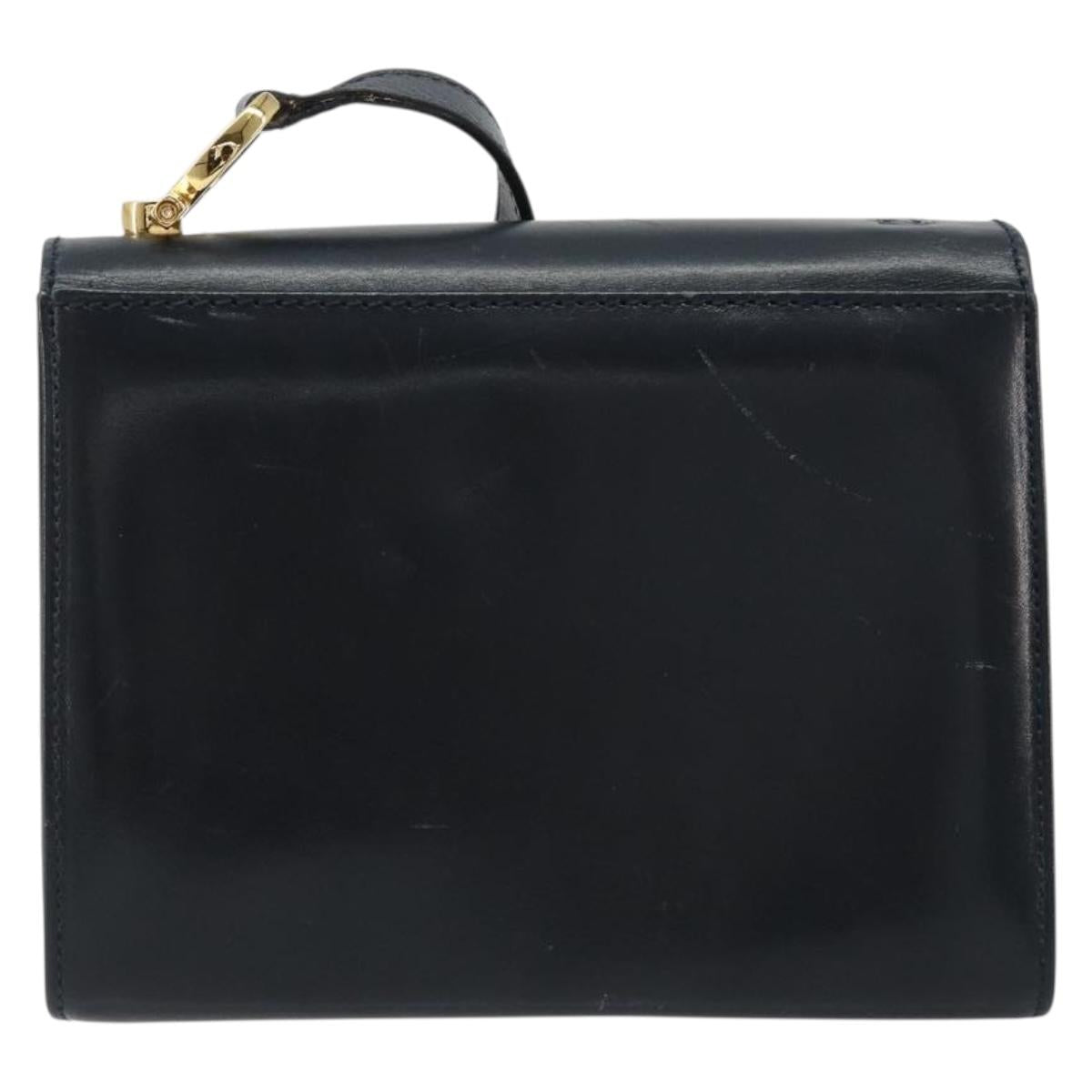 Salvatore Ferragamo Gancini Shoulder Bag Leather Navy Gold Auth 187453