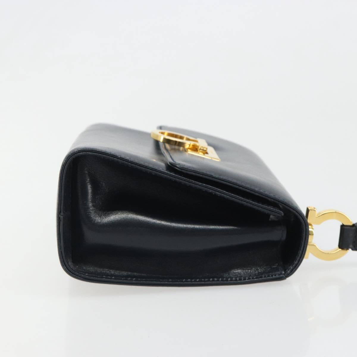 Salvatore Ferragamo Gancini Shoulder Bag Leather Navy Gold Auth 187453