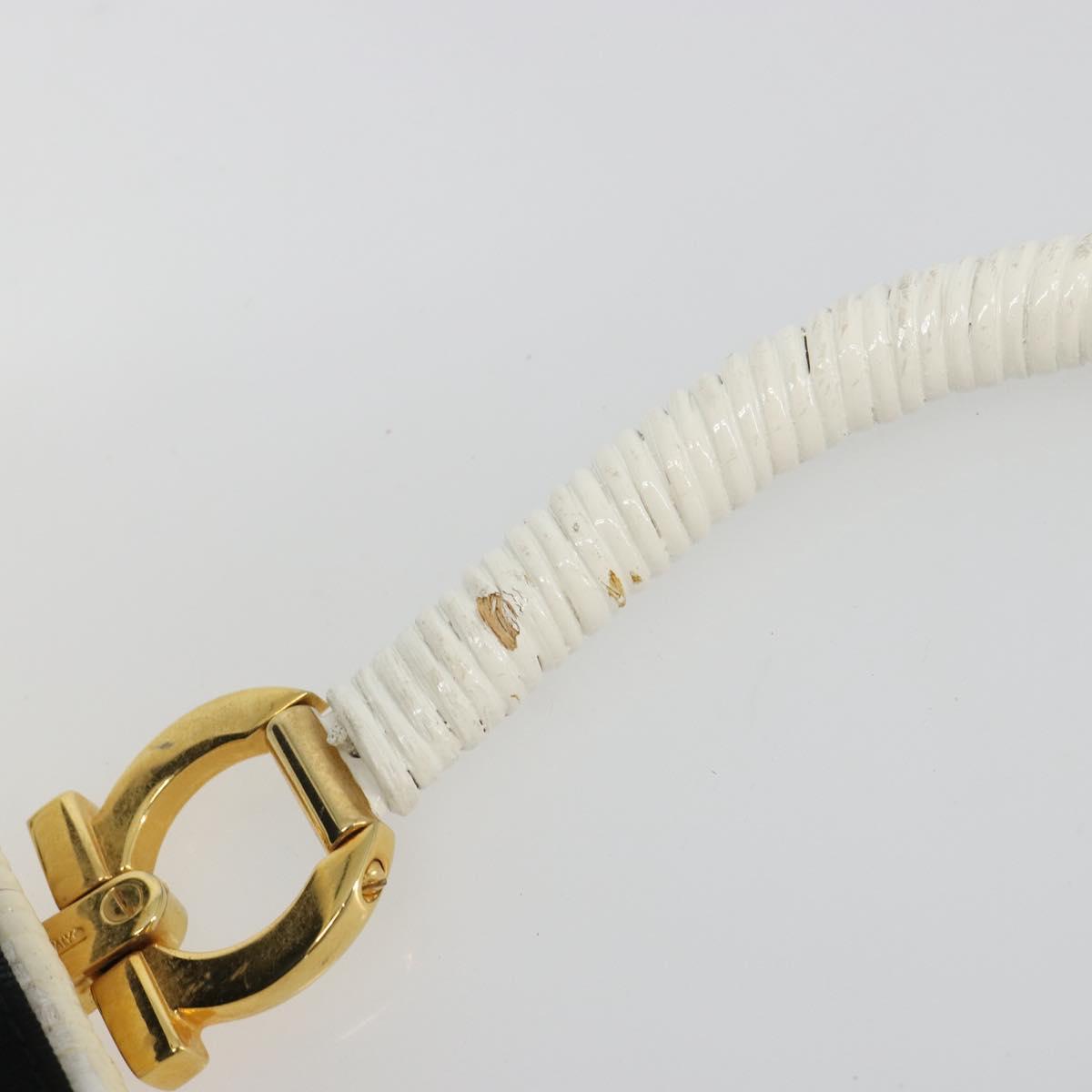 Salvatore Ferragamo Gancini Hand Bag Rattan White Gold Auth 187454V