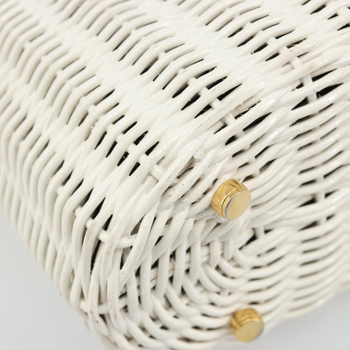Salvatore Ferragamo Gancini Hand Bag Rattan White Gold Auth 187454V
