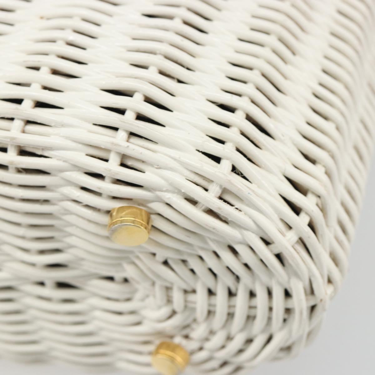 Salvatore Ferragamo Gancini Hand Bag Rattan White Gold Auth 187454V