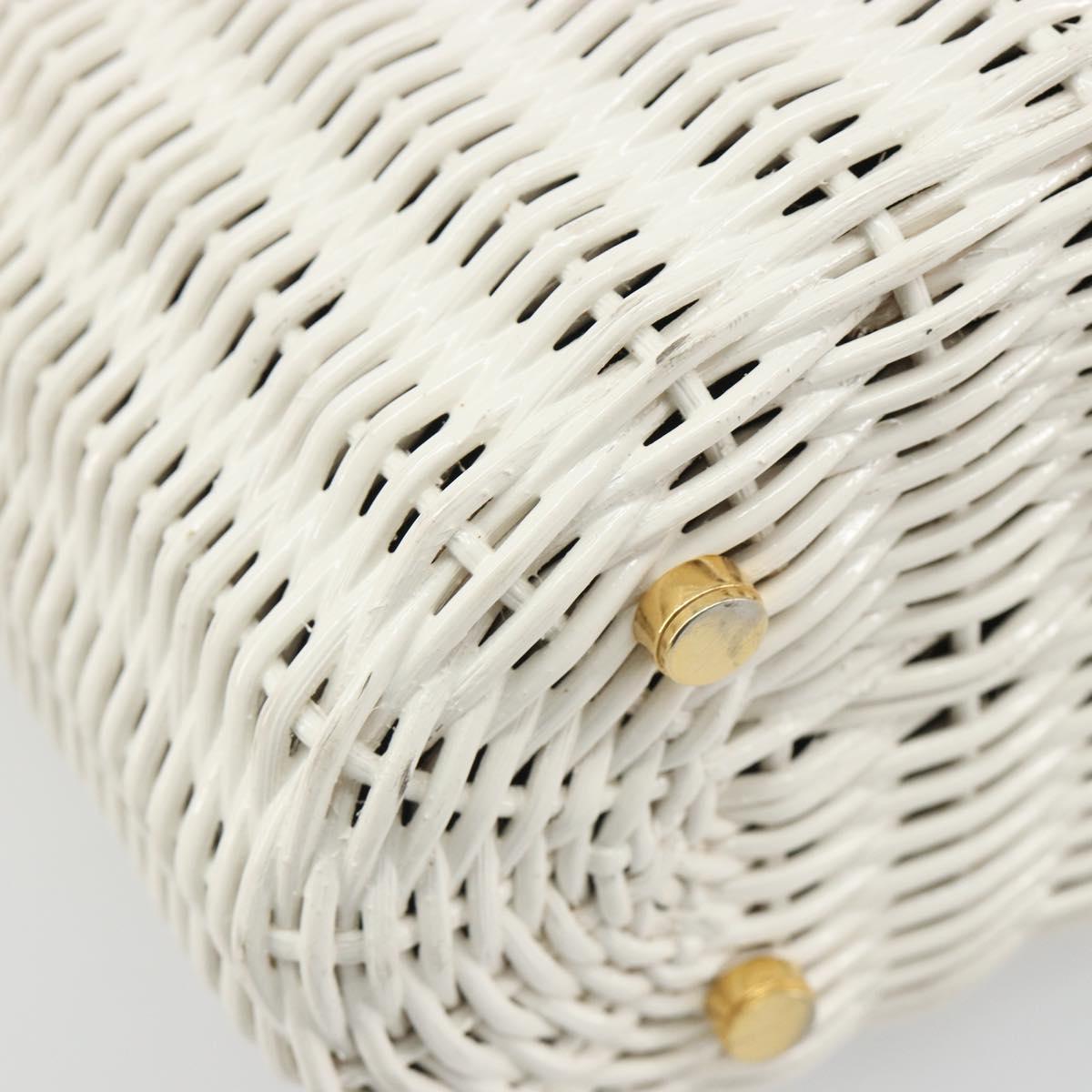 Salvatore Ferragamo Gancini Hand Bag Rattan White Gold Auth 187454V