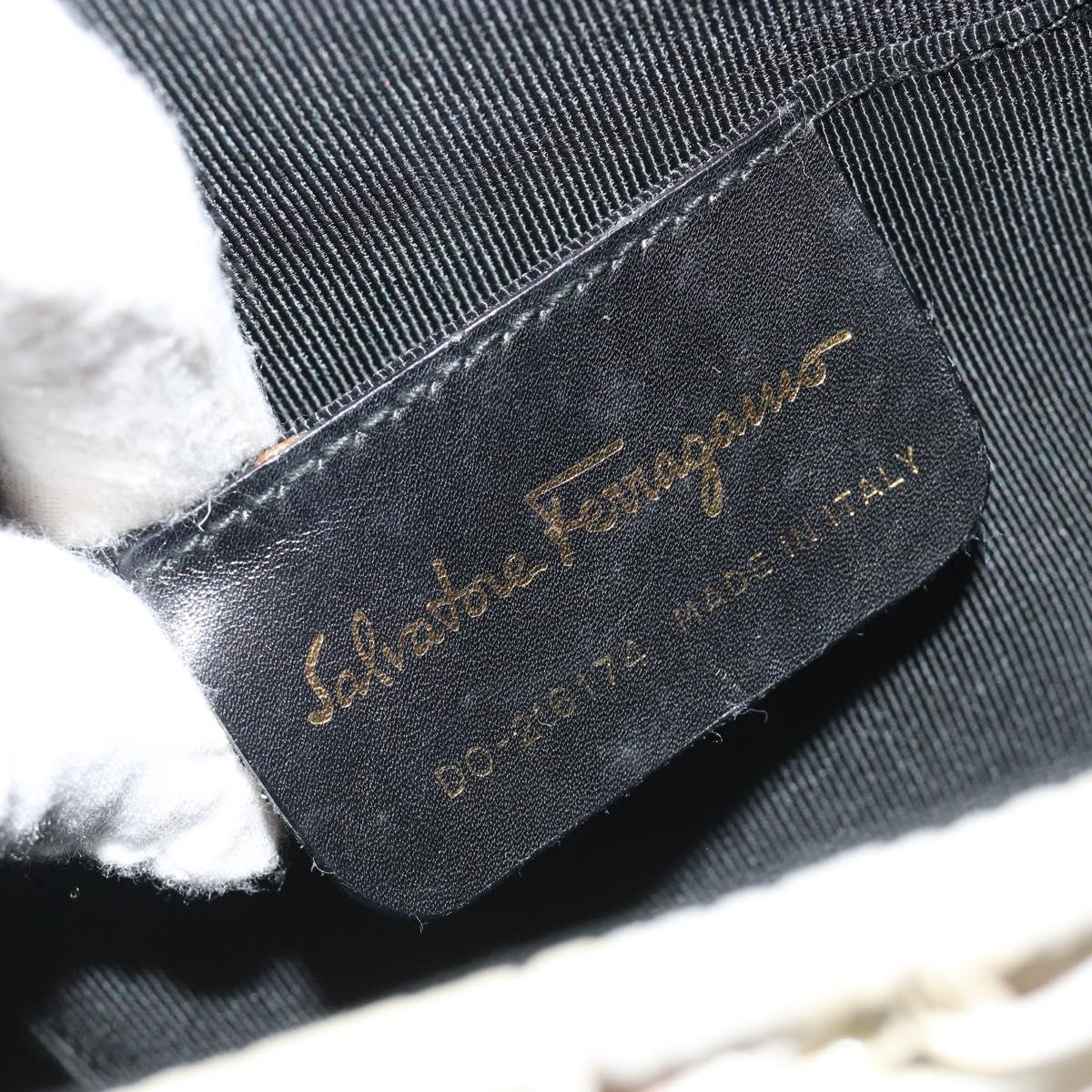 Salvatore Ferragamo Gancini Hand Bag Rattan White Gold Auth 187454V