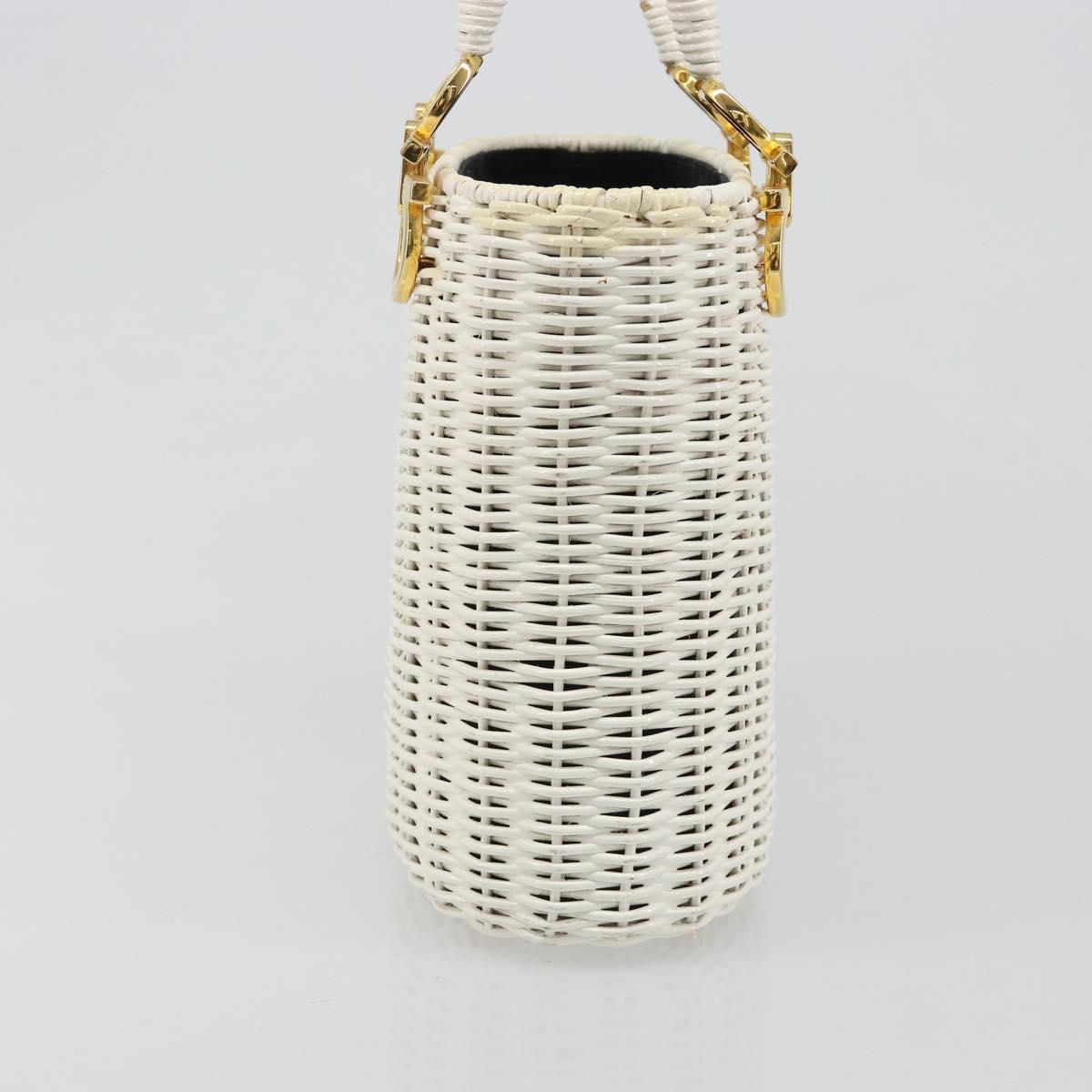 Salvatore Ferragamo Gancini Hand Bag Rattan White Gold Auth 187454V