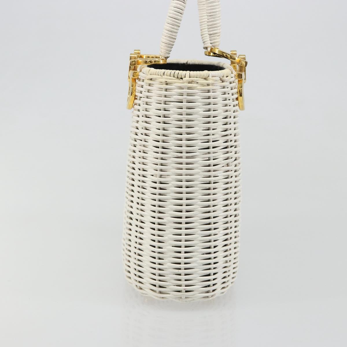 Salvatore Ferragamo Gancini Hand Bag Rattan White Gold Auth 187454V