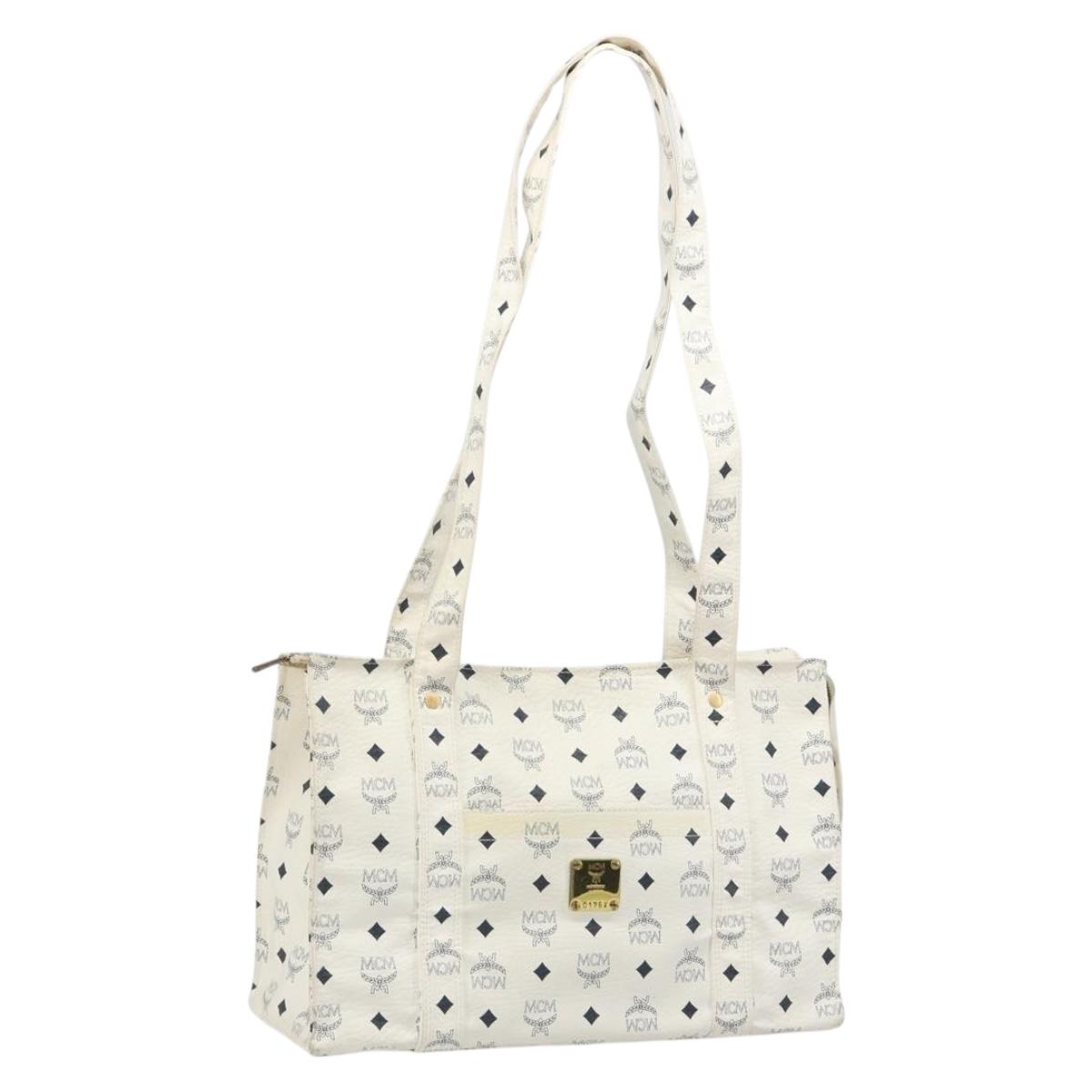 MCM Vicetos Logogram Tote Bag PVC Leather White Auth 187455