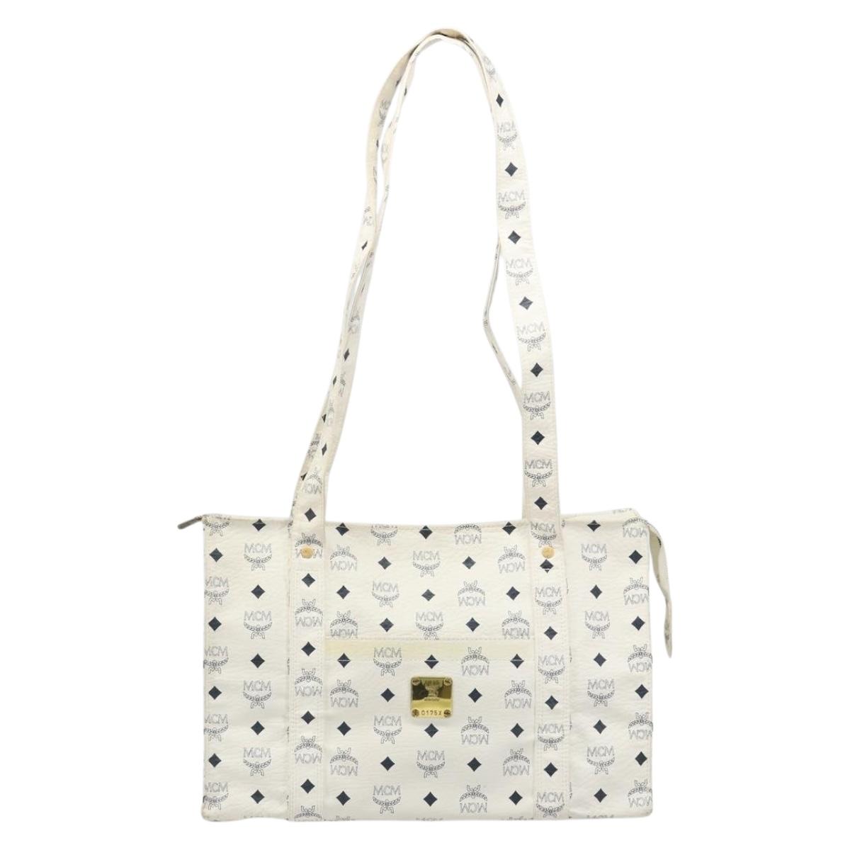 MCM Vicetos Logogram Tote Bag PVC Leather White Auth 187455