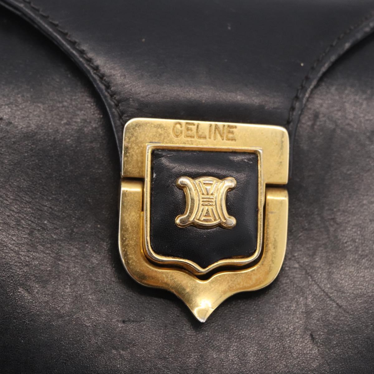 CELINE Shoulder Bag Leather Black Gold Auth 187456