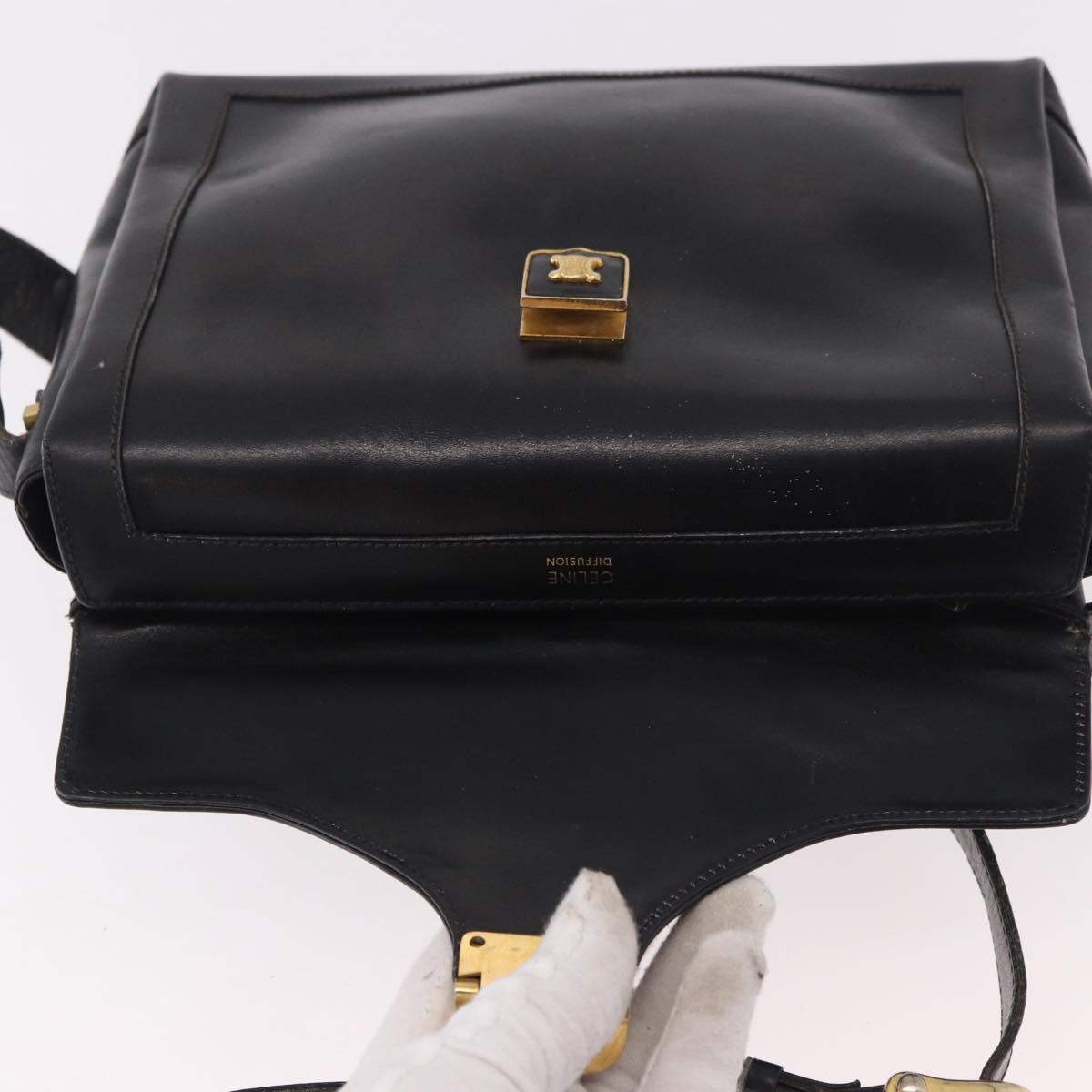 CELINE Shoulder Bag Leather Black Gold Auth 187456
