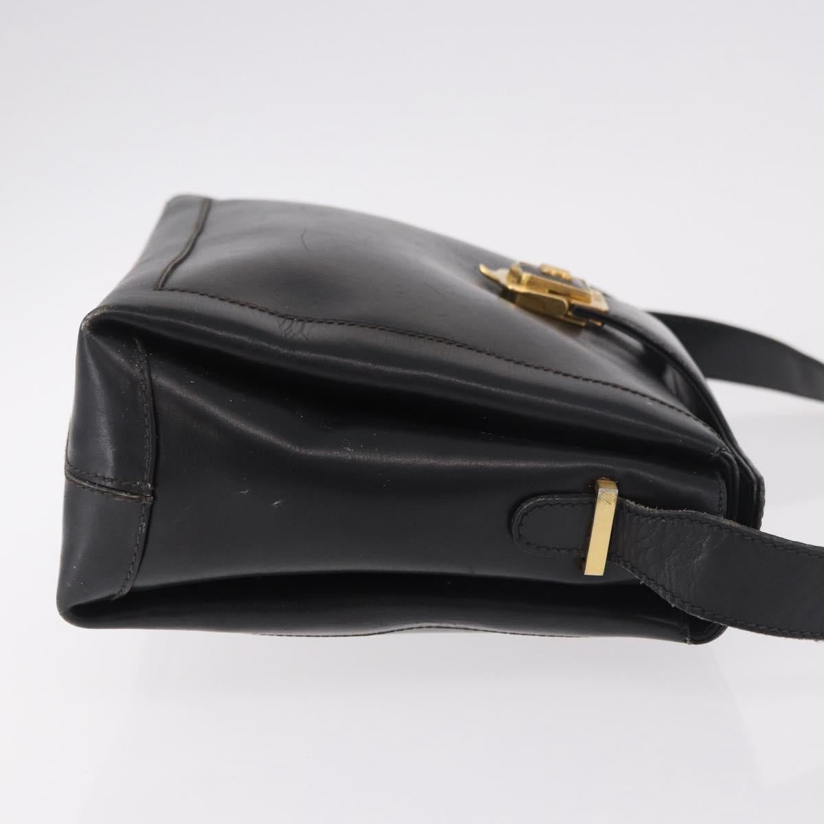 CELINE Shoulder Bag Leather Black Gold Auth 187456