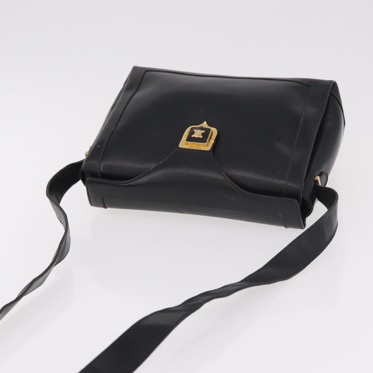 CELINE Shoulder Bag Leather Black Gold Auth 187456