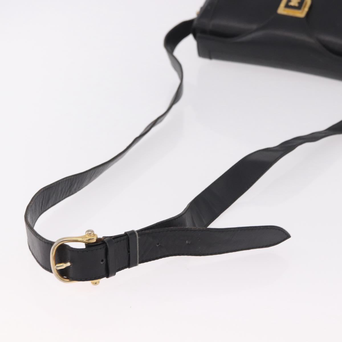 CELINE Shoulder Bag Leather Black Gold Auth 187456