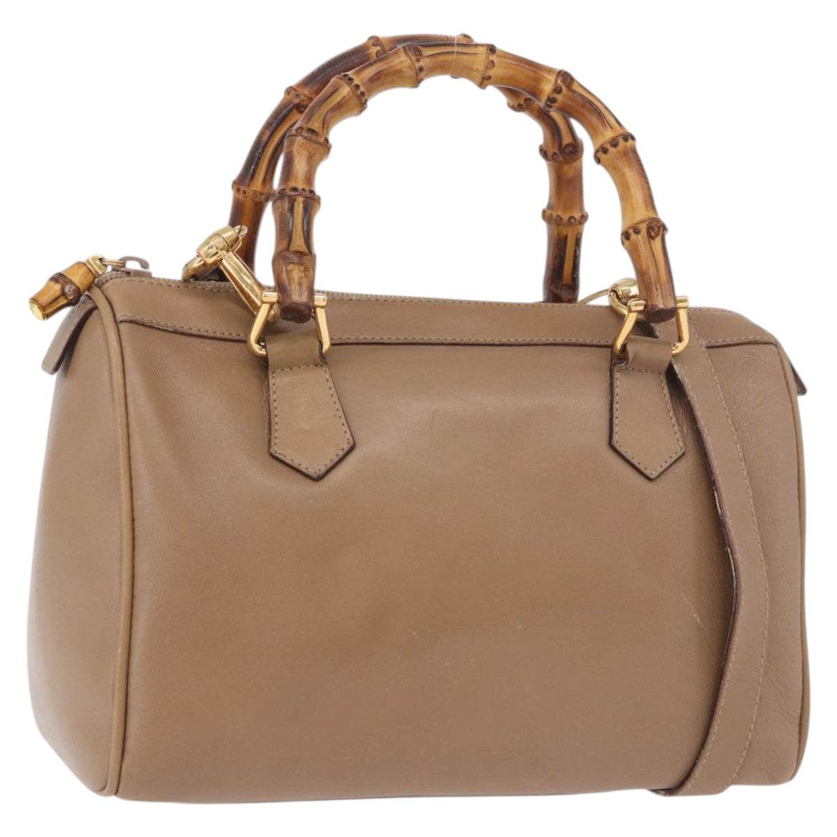 GUCCI Bamboo Hand Bag Leather 2way Beige Gold 000 122 0294 Auth 187457