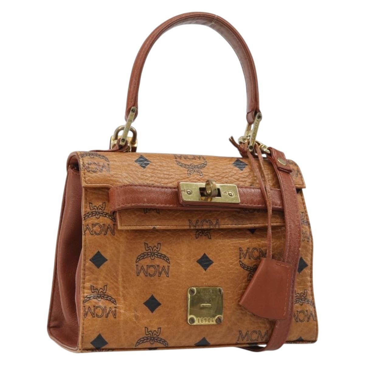 MCM Vicetos Logogram Hand Bag PVC Leather 2way Brown Gold Auth 187458A