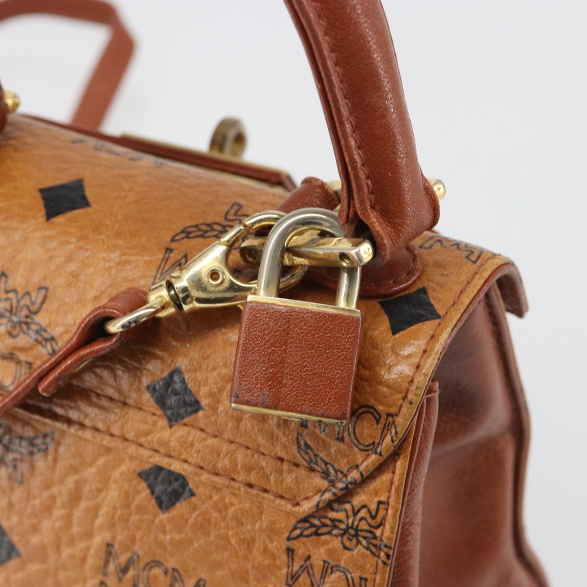 MCM Vicetos Logogram Hand Bag PVC Leather 2way Brown Gold Auth 187458A