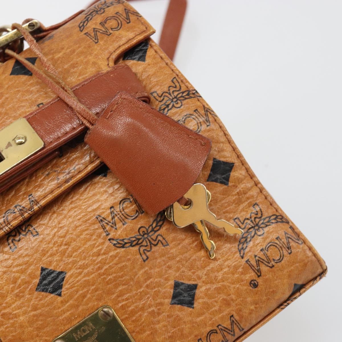 MCM Vicetos Logogram Hand Bag PVC Leather 2way Brown Gold Auth 187458A