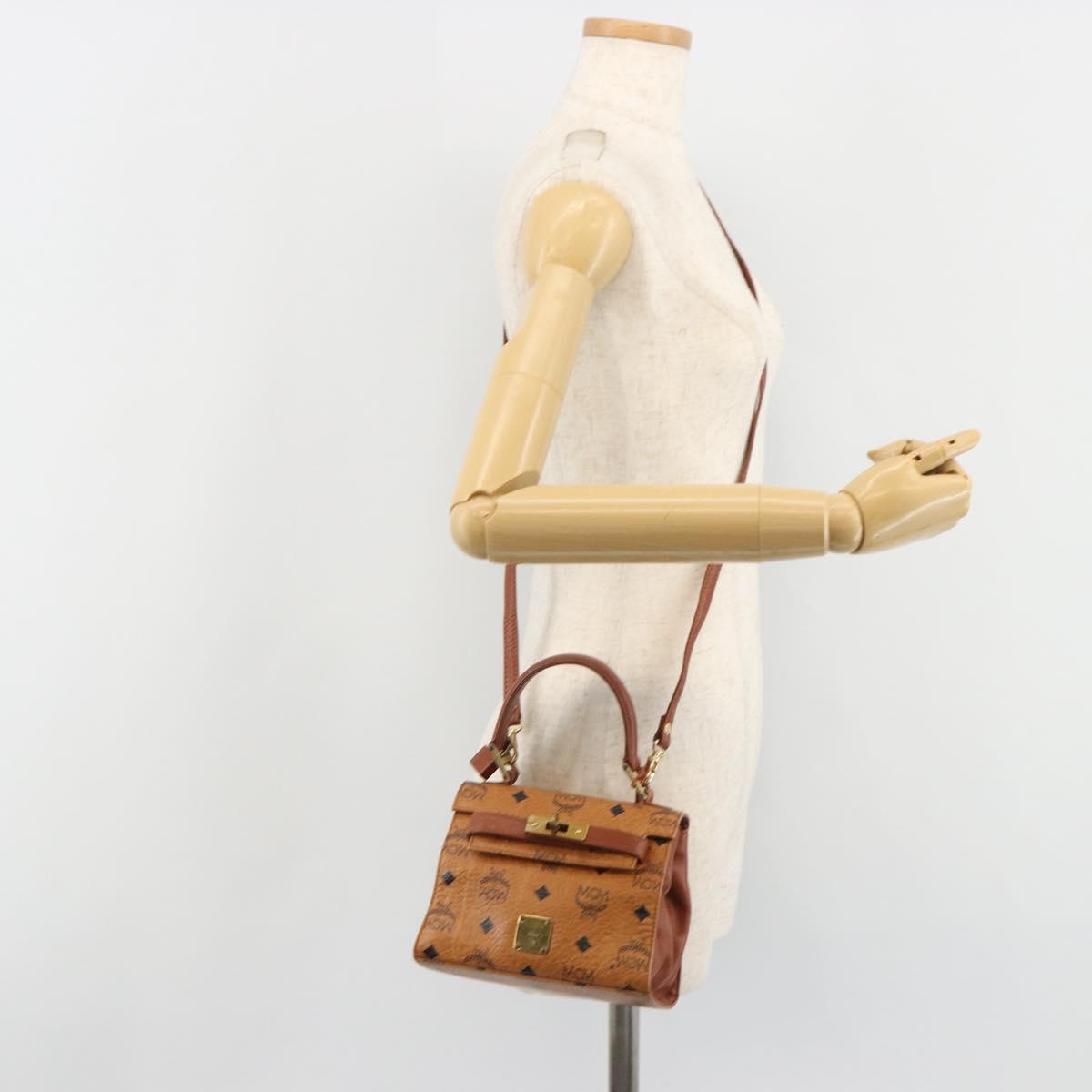 MCM Vicetos Logogram Hand Bag PVC Leather 2way Brown Gold Auth 187458A