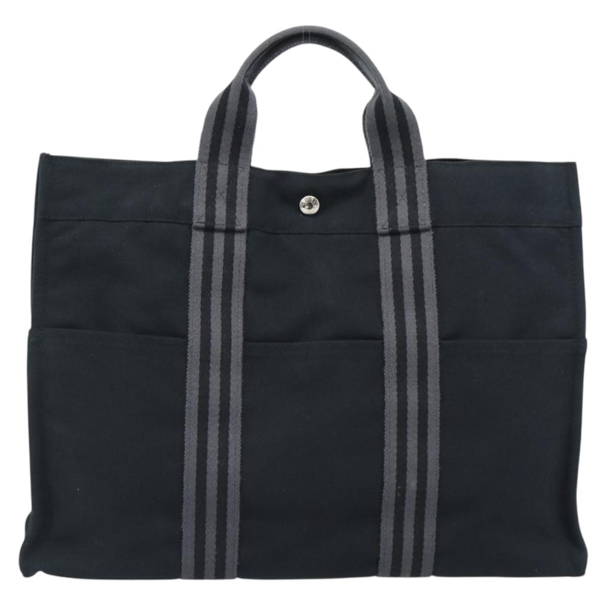 HERMES Fourre Tout GM Hand Bag Canvas Black Silver Auth 187459V