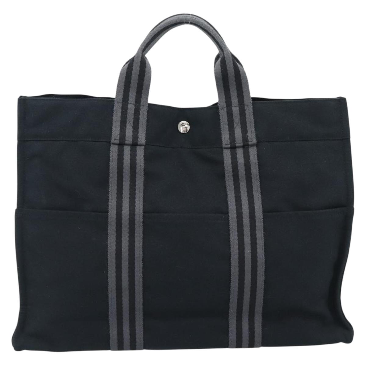 HERMES Fourre Tout GM Hand Bag Canvas Black Silver Auth 187459V