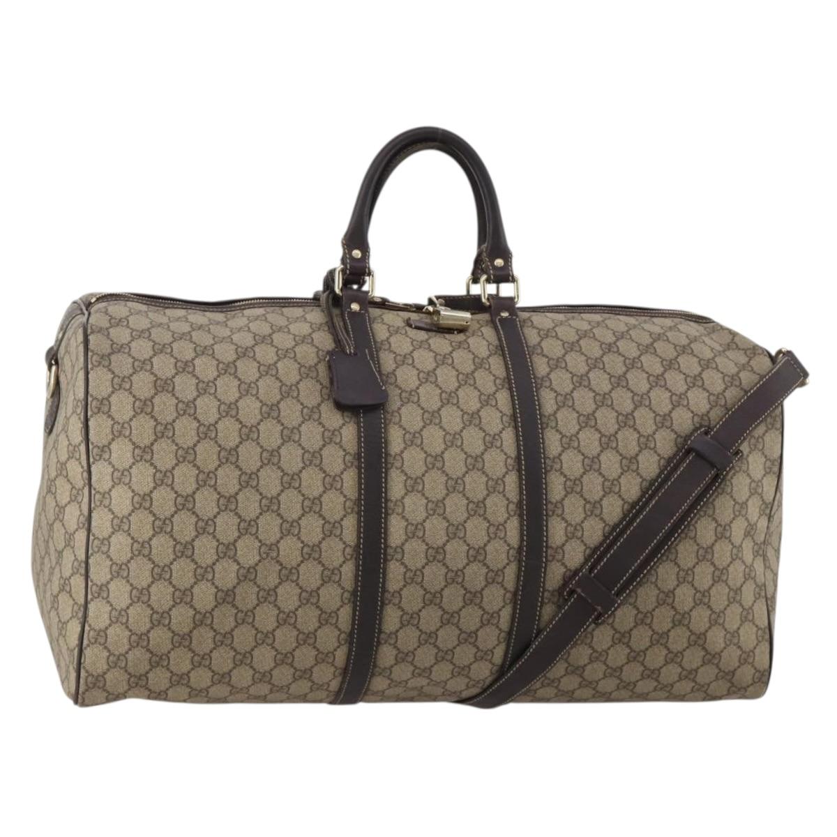 GUCCI GG Supreme Boston Bag PVC 2way Beige Gold 206500 Auth 187460A