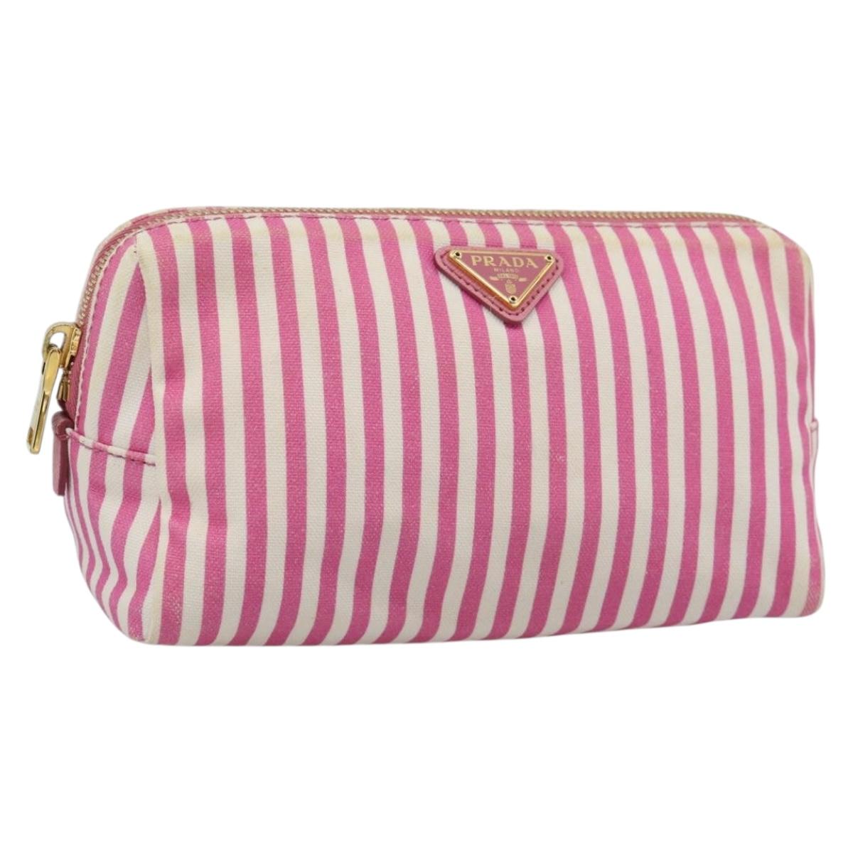 PRADA Pouch Canvas Pink Gold Auth 187465A
