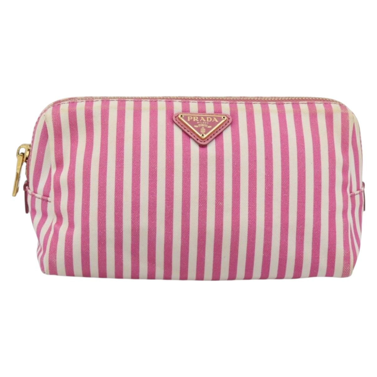 PRADA Pouch Canvas Pink Gold Auth 187465A