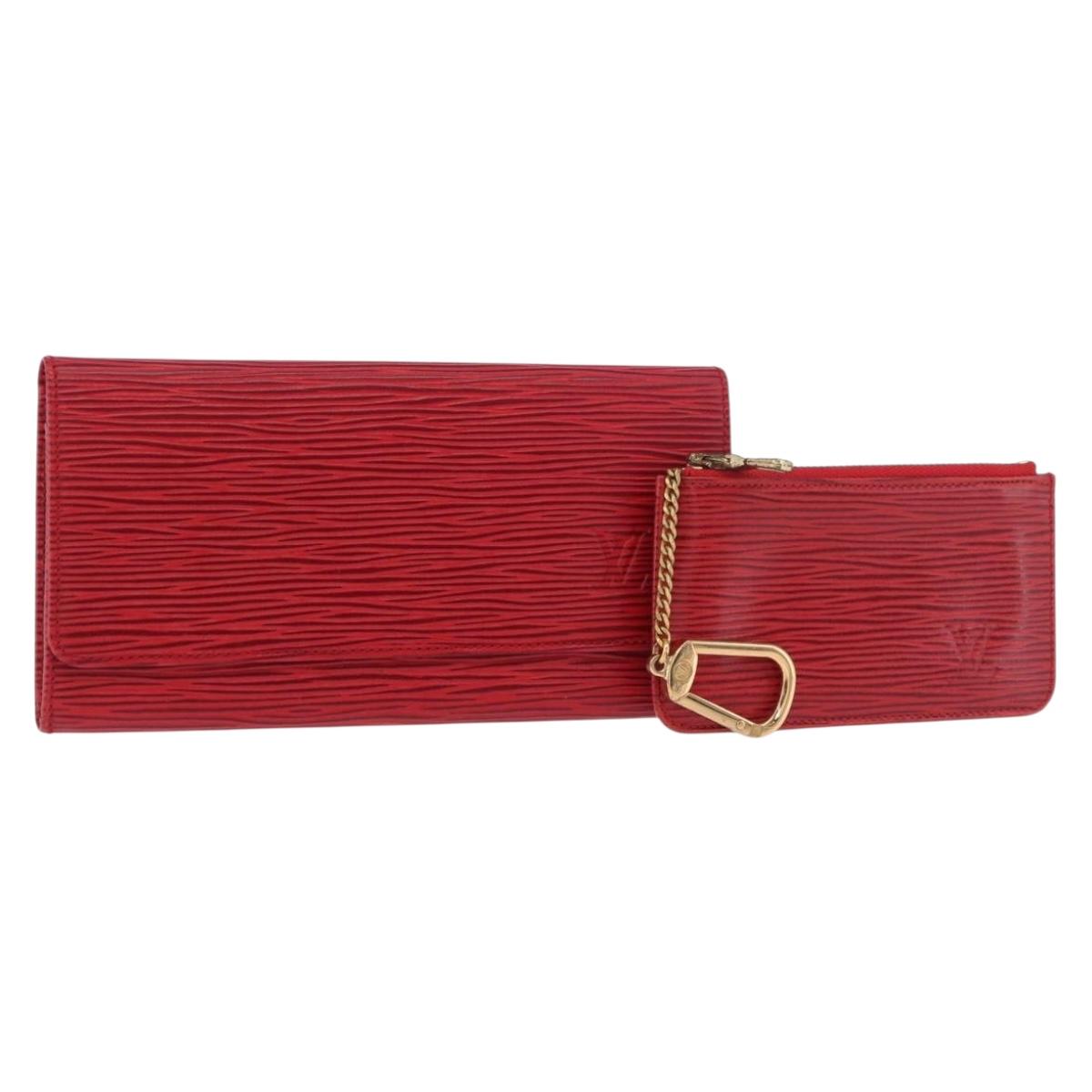 LOUIS VUITTON Epi Wallet 2 Set Red LV Auth 187468A