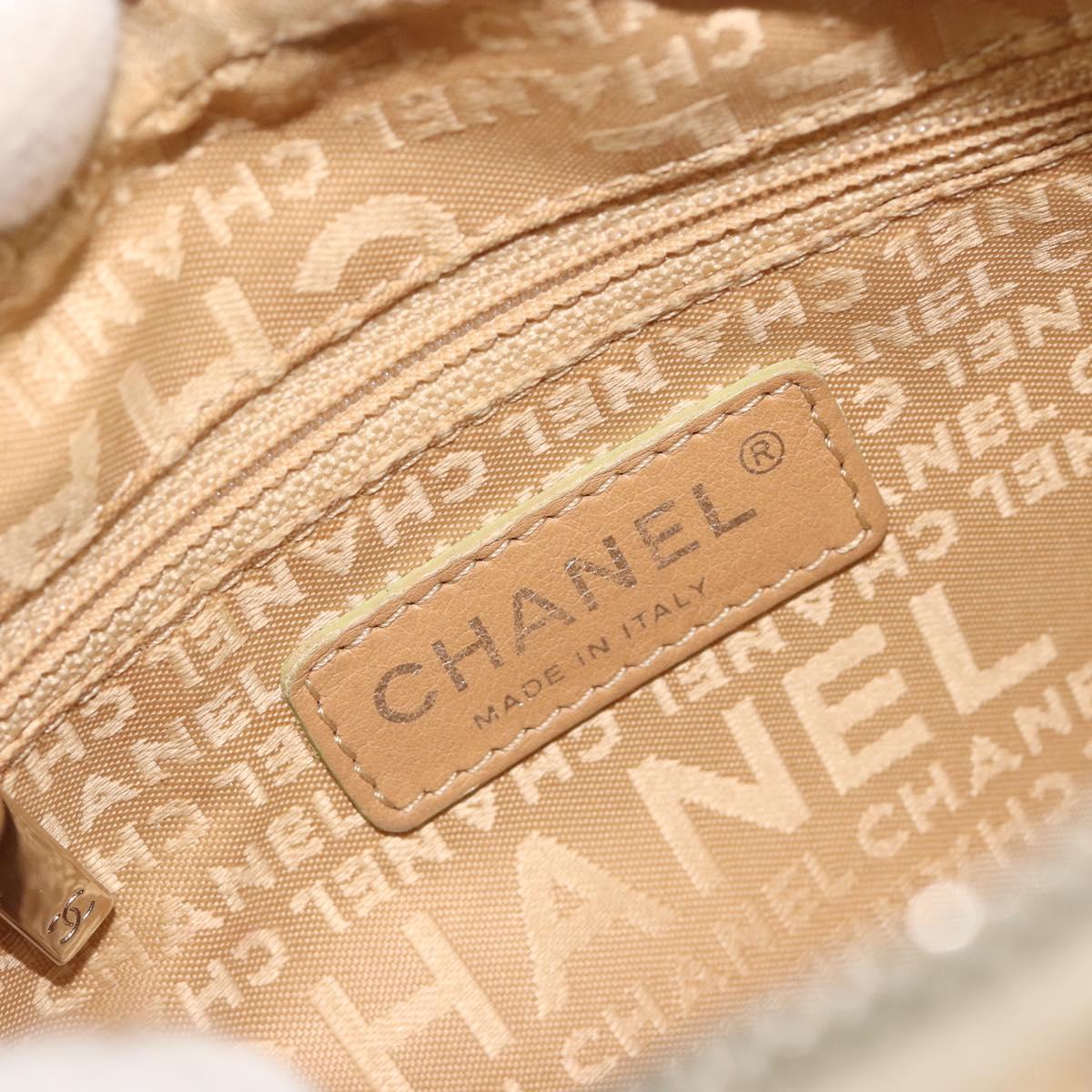 CHANEL Shoulder Bag Canvas Beige Silver CC Auth 187479