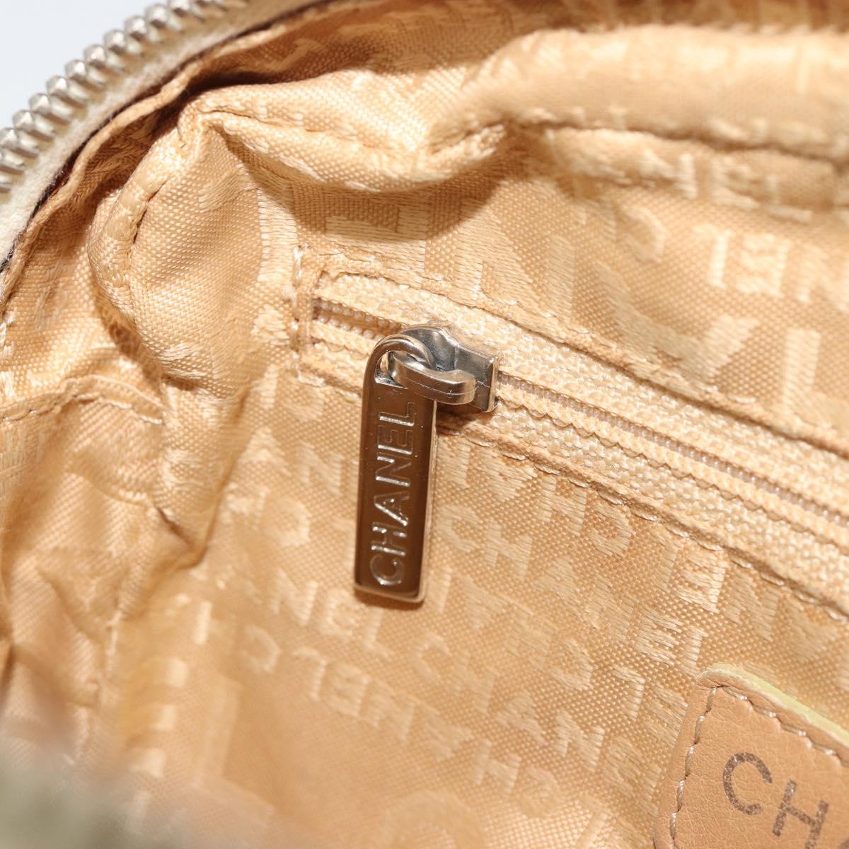 CHANEL Shoulder Bag Canvas Beige Silver CC Auth 187479