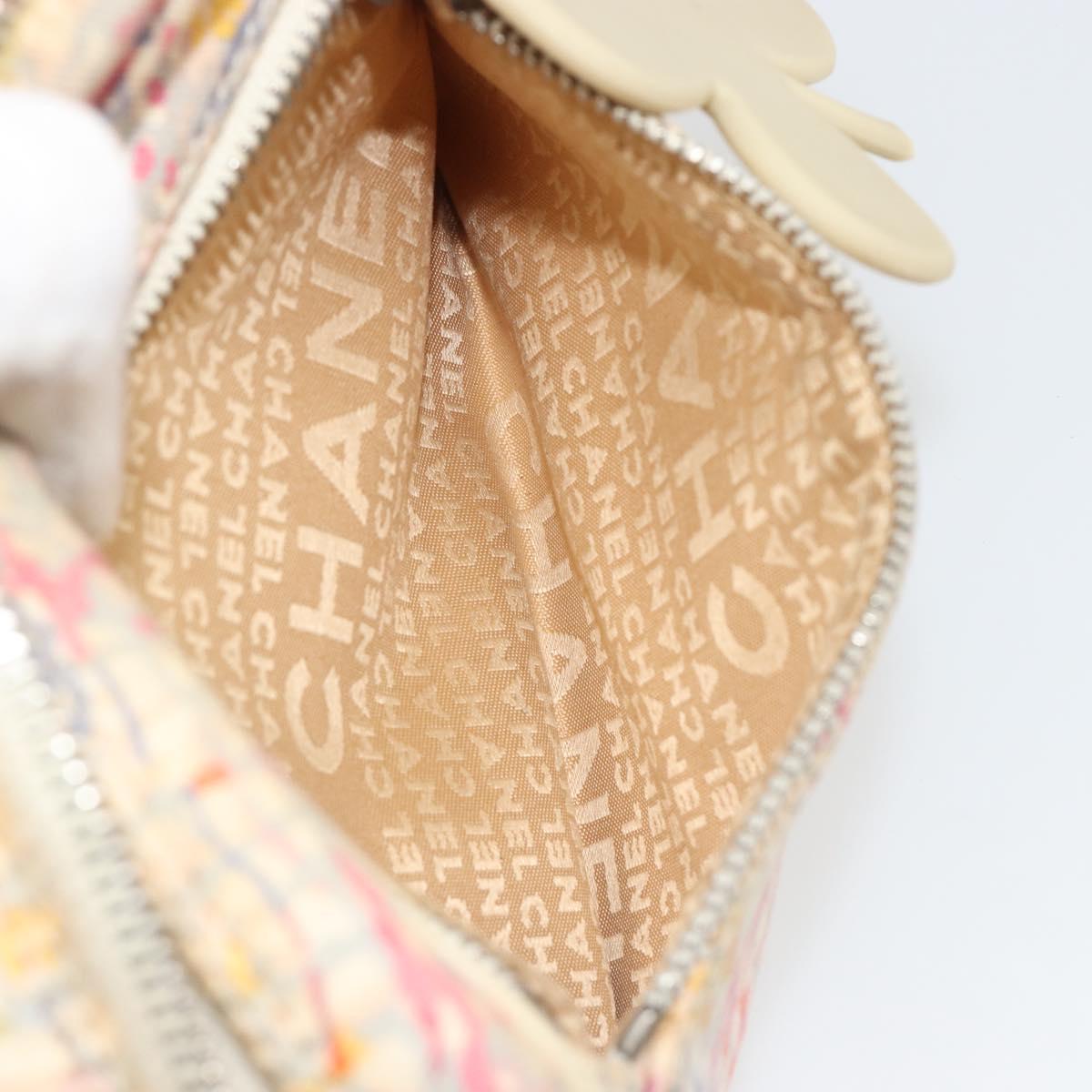 CHANEL Shoulder Bag Canvas Beige Silver CC Auth 187479