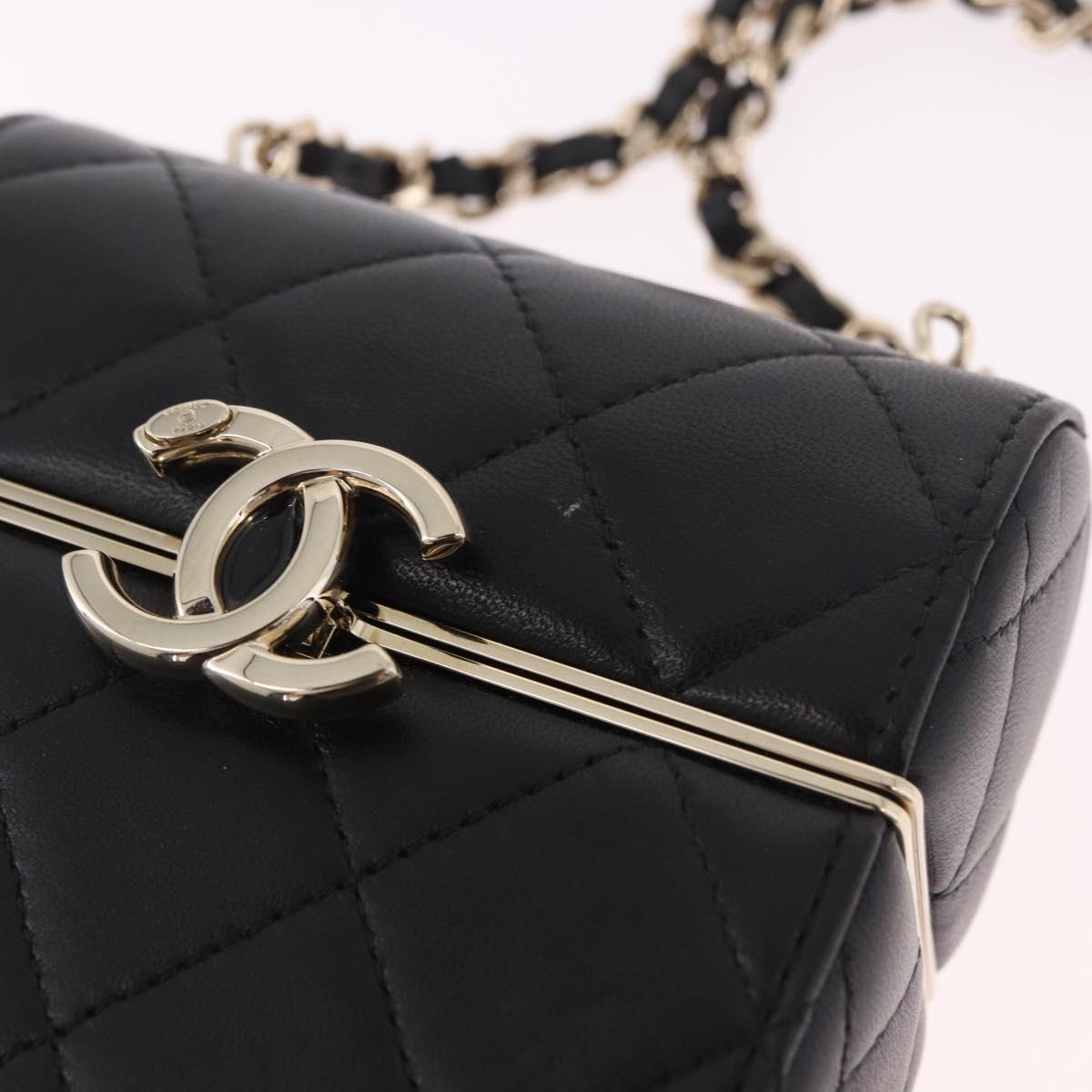 CHANEL Matelasse Chain Shoulder Bag Lamb Skin Black Gold CC Auth 187480SAM