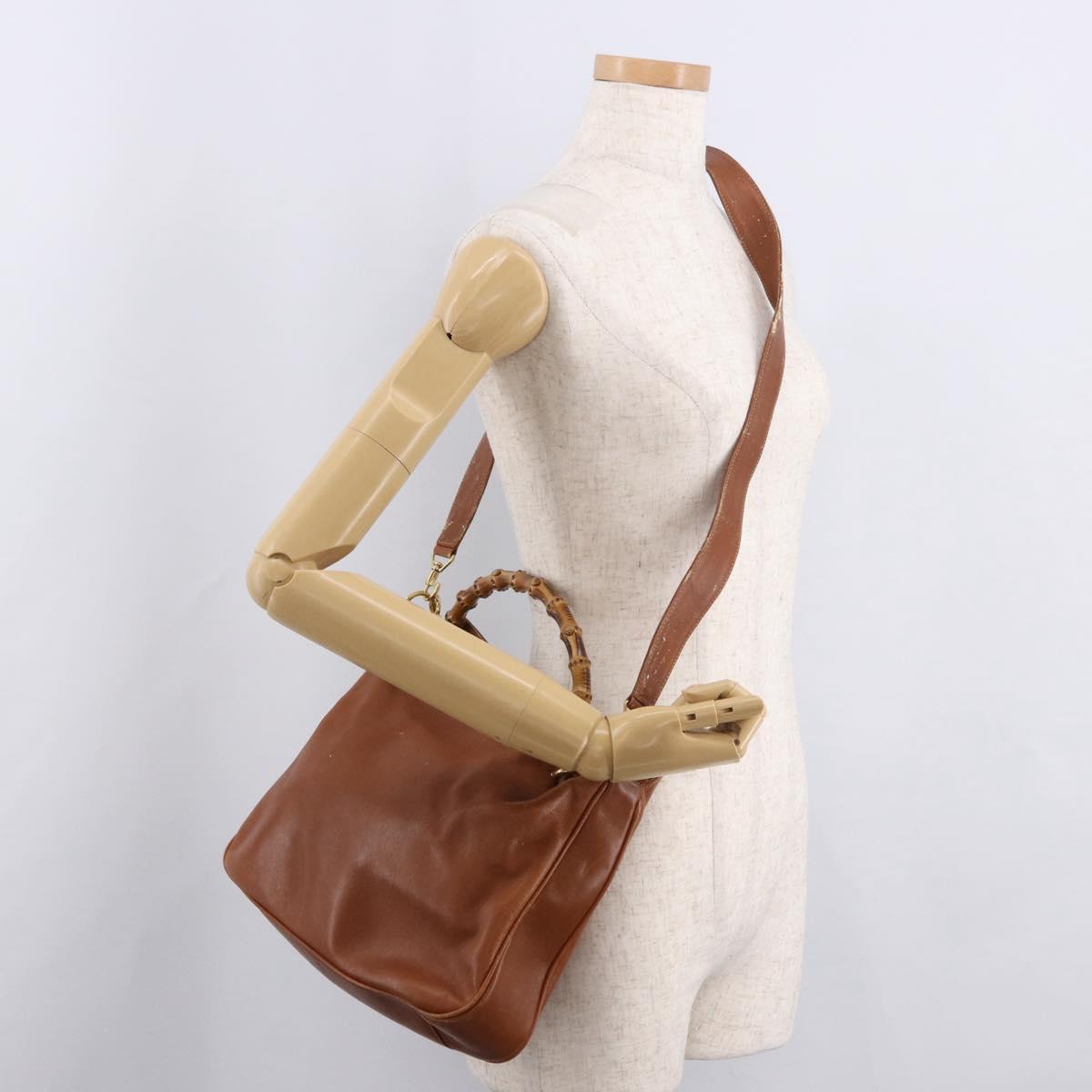 GUCCI Bamboo Shoulder Bag Leather 2way Brown Gold 001 0166 1638 Auth 187484