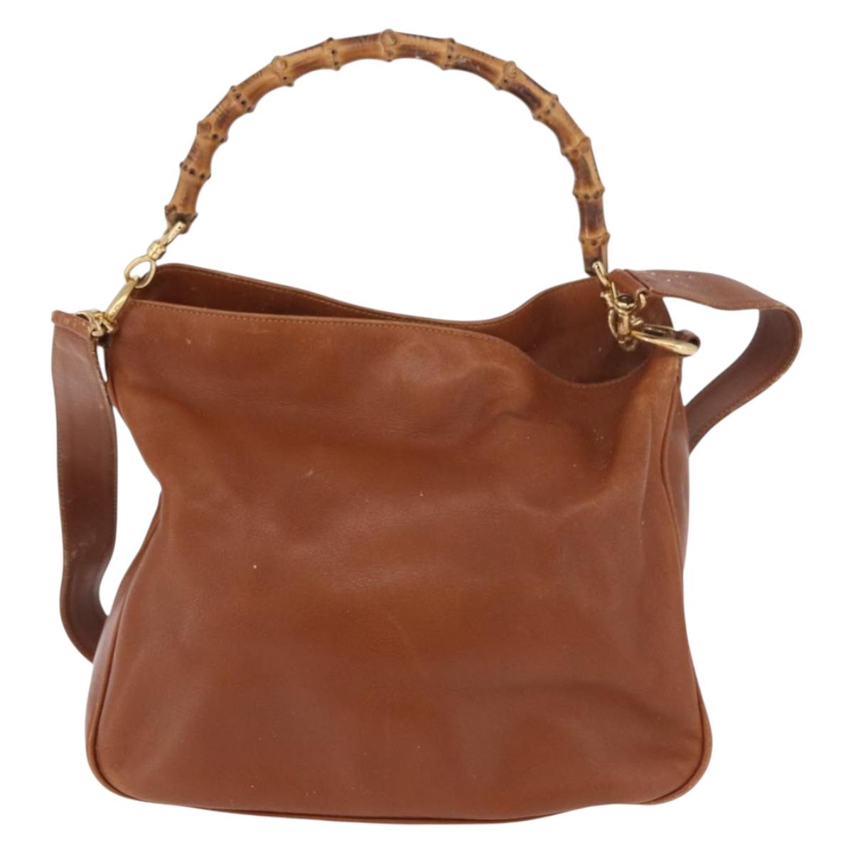 GUCCI Bamboo Shoulder Bag Leather 2way Brown Gold 001 0166 1638 Auth 187484