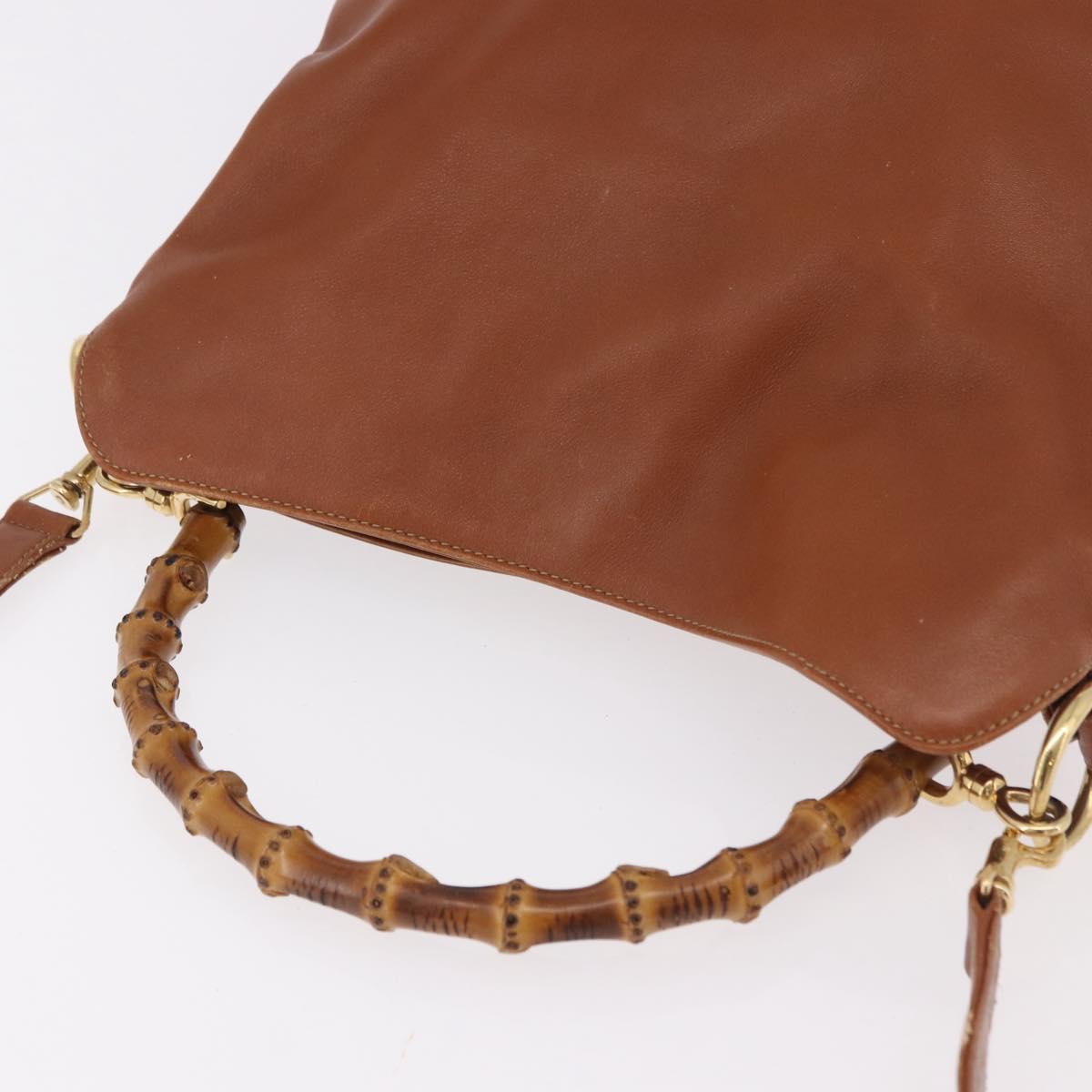 GUCCI Bamboo Shoulder Bag Leather 2way Brown Gold 001 0166 1638 Auth 187484