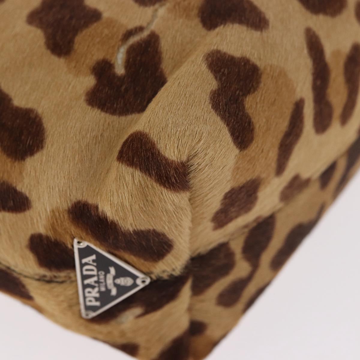 PRADA Pouch Unborn Calf Skin Brown Silver Auth 187486V