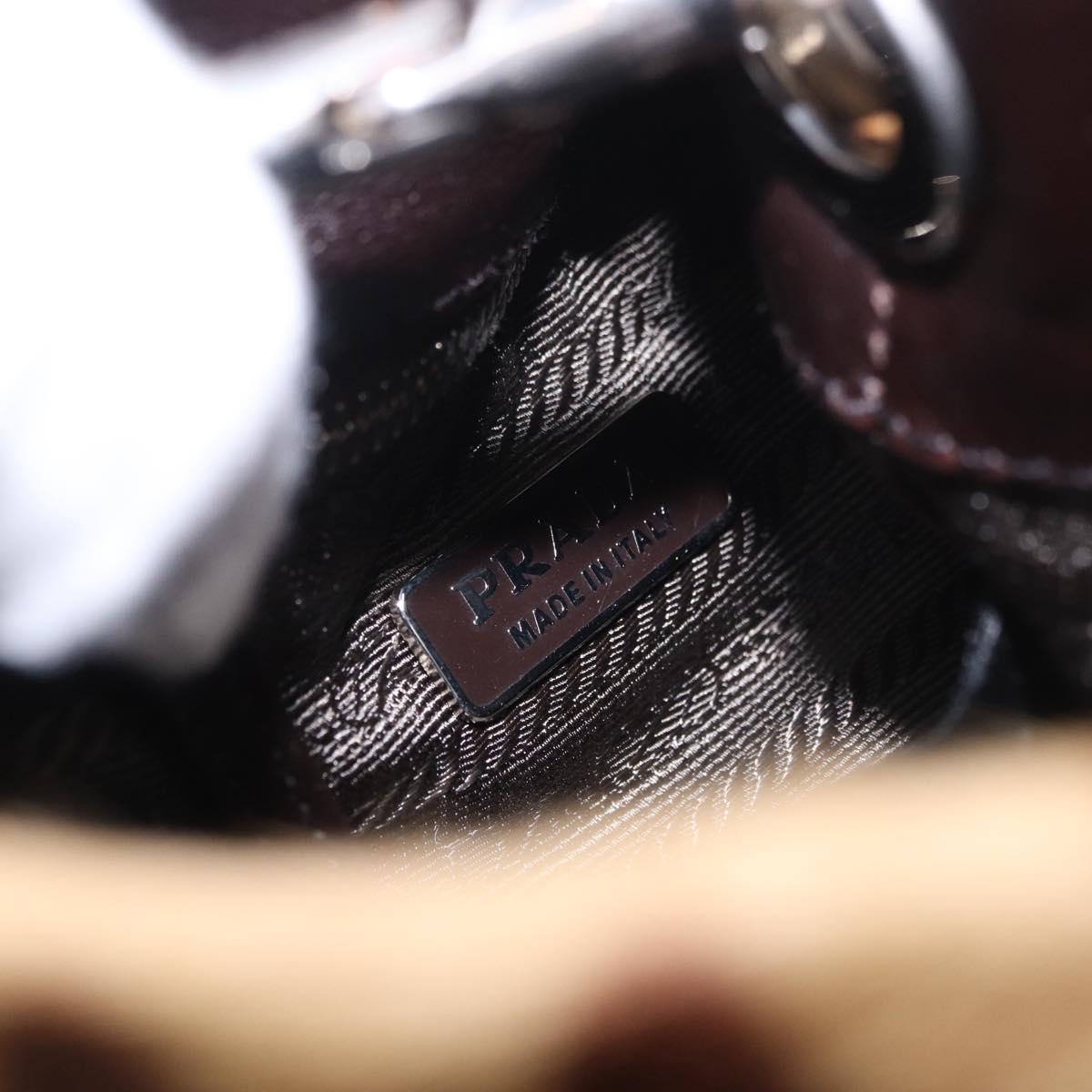 PRADA Pouch Unborn Calf Skin Brown Silver Auth 187486V