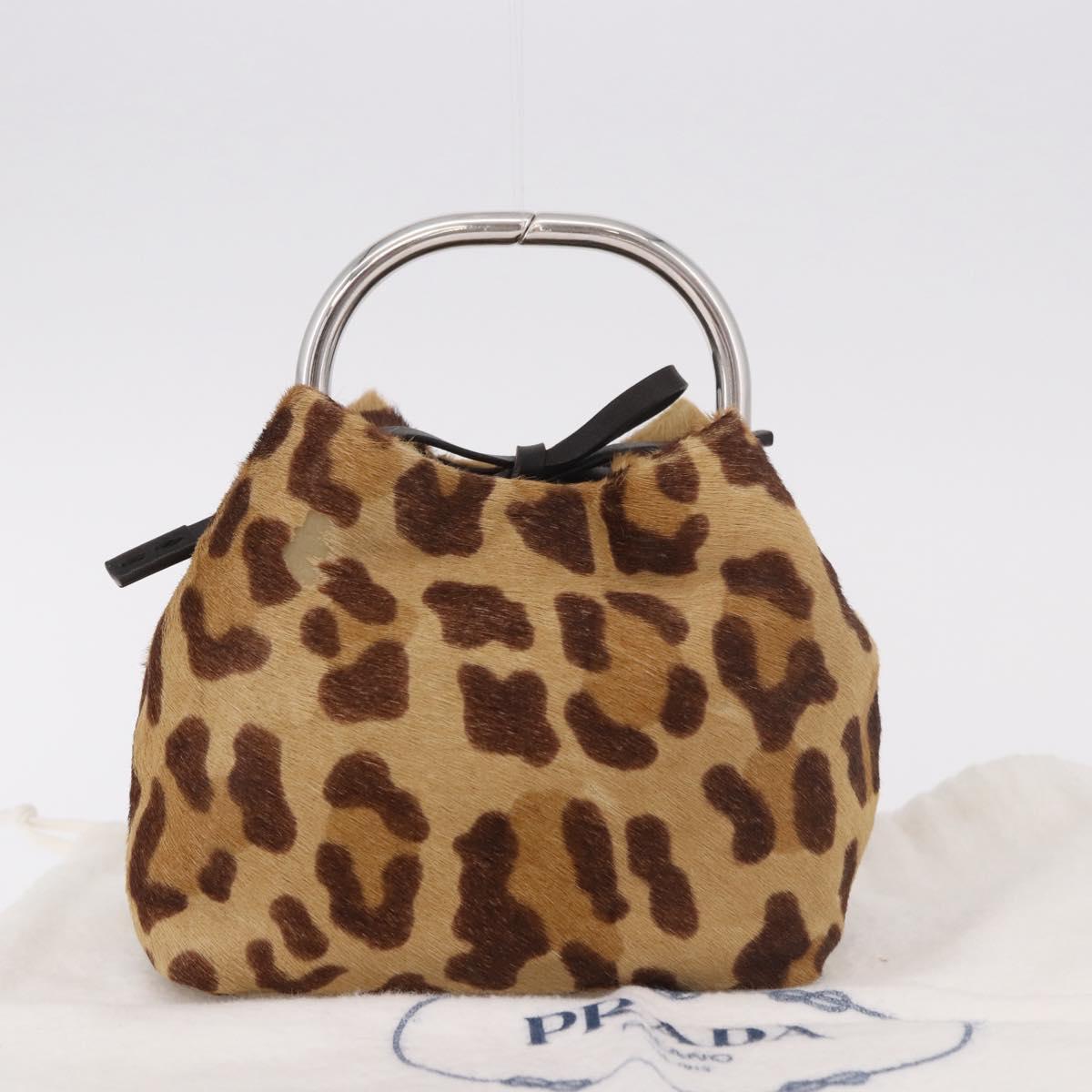 PRADA Pouch Unborn Calf Skin Brown Silver Auth 187486V