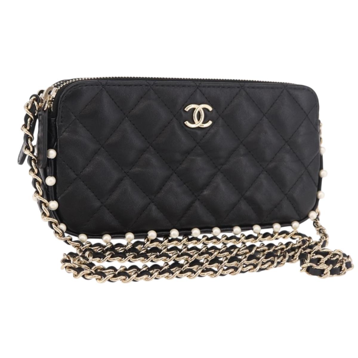 CHANEL Matelasse Chain Shoulder Bag Calf Skin Black Gold CC Auth 187491SAM