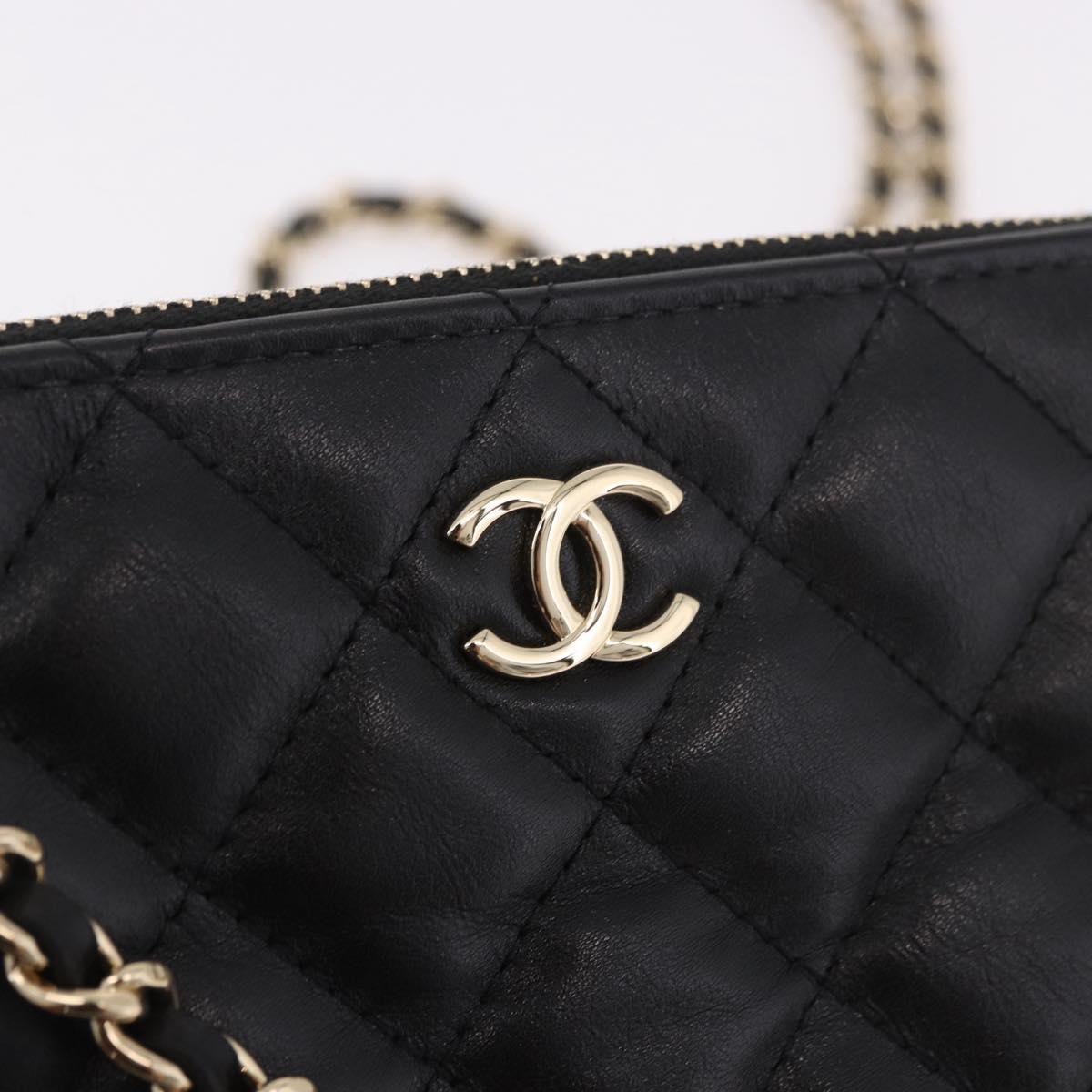 CHANEL Matelasse Chain Shoulder Bag Calf Skin Black Gold CC Auth 187491SAM