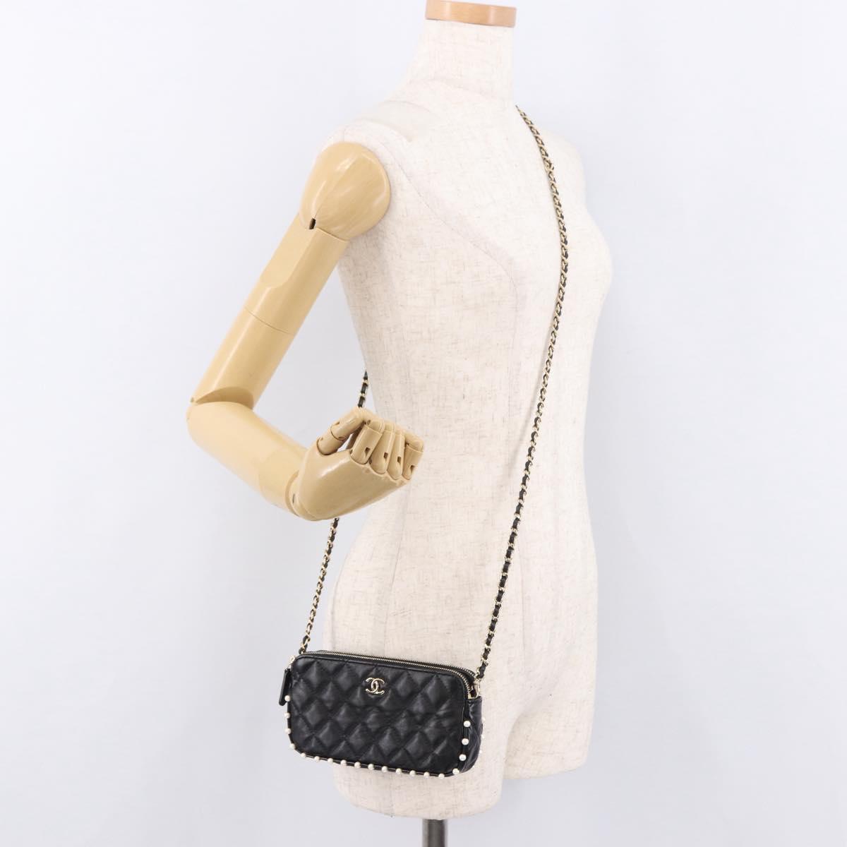CHANEL Matelasse Chain Shoulder Bag Calf Skin Black Gold CC Auth 187491SAM