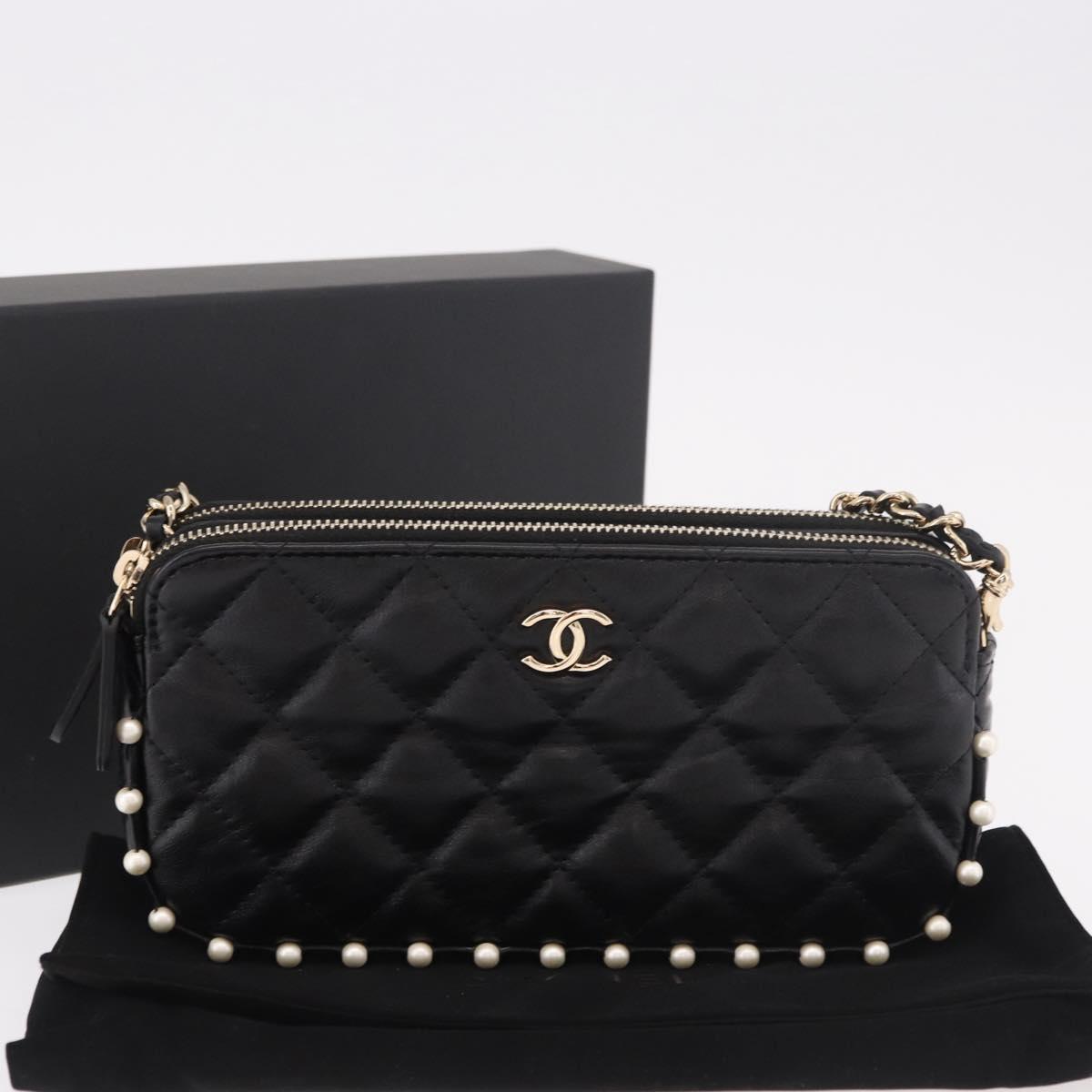 CHANEL Matelasse Chain Shoulder Bag Calf Skin Black Gold CC Auth 187491SAM