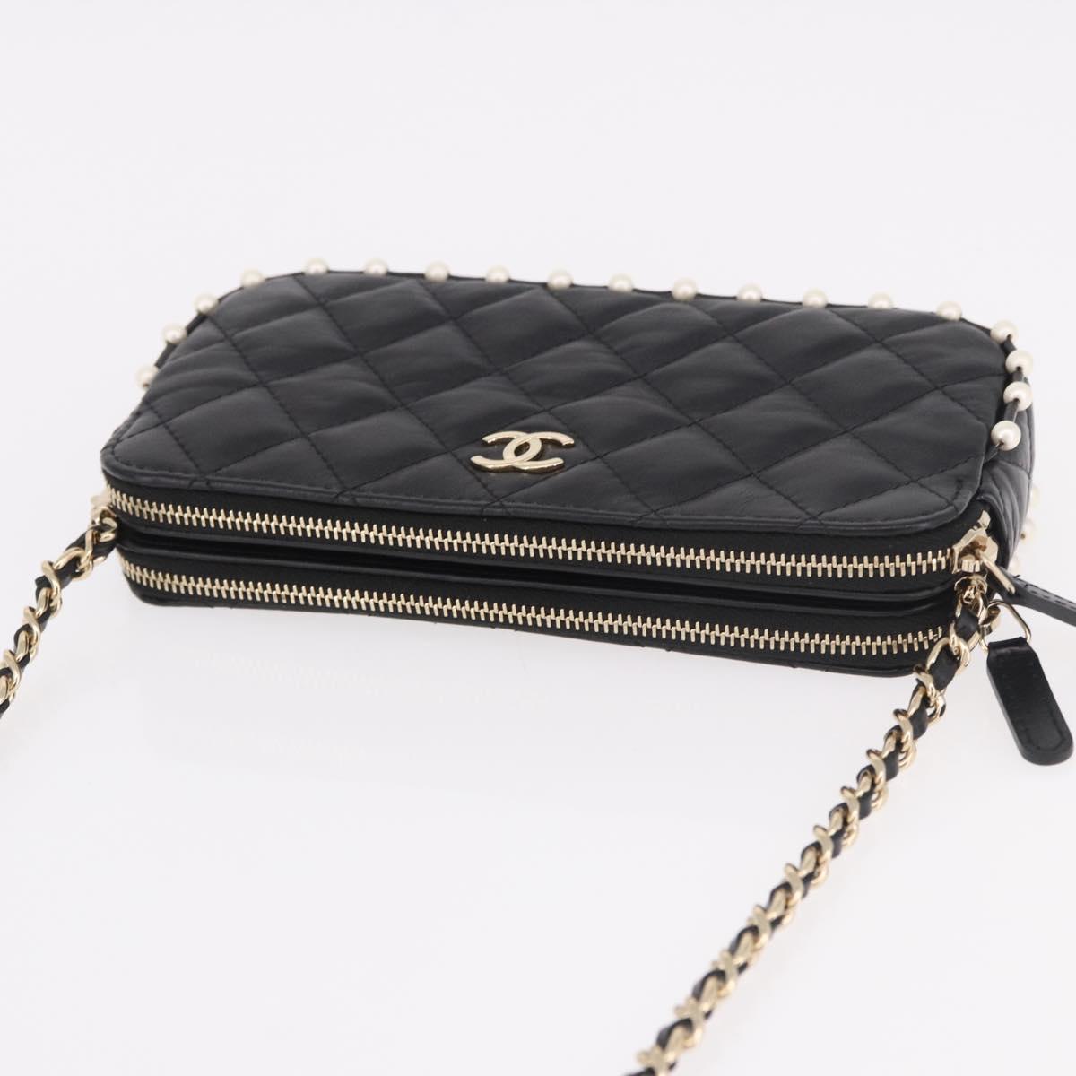 CHANEL Matelasse Chain Shoulder Bag Calf Skin Black Gold CC Auth 187491SAM