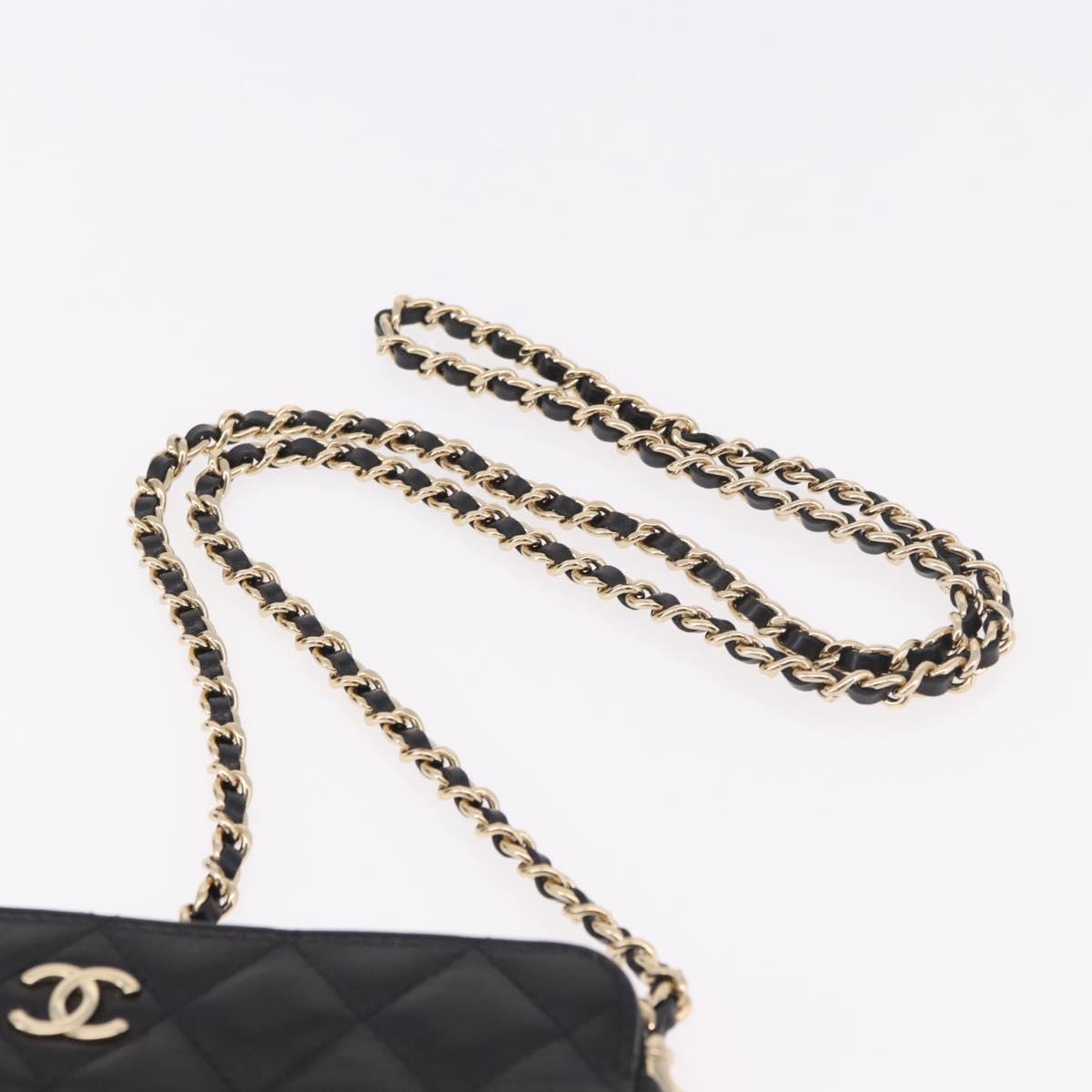 CHANEL Matelasse Chain Shoulder Bag Calf Skin Black Gold CC Auth 187491SAM