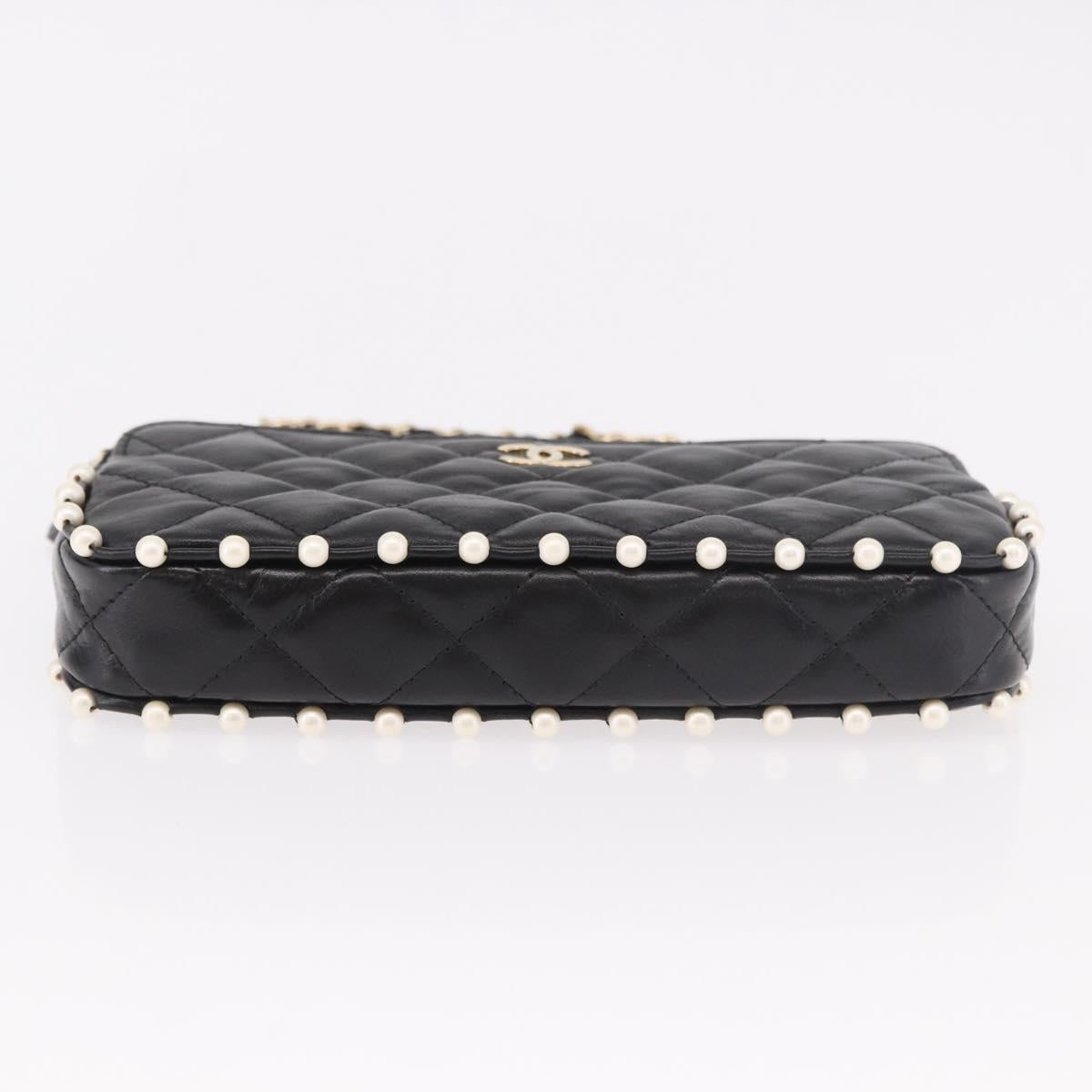 CHANEL Matelasse Chain Shoulder Bag Calf Skin Black Gold CC Auth 187491SAM