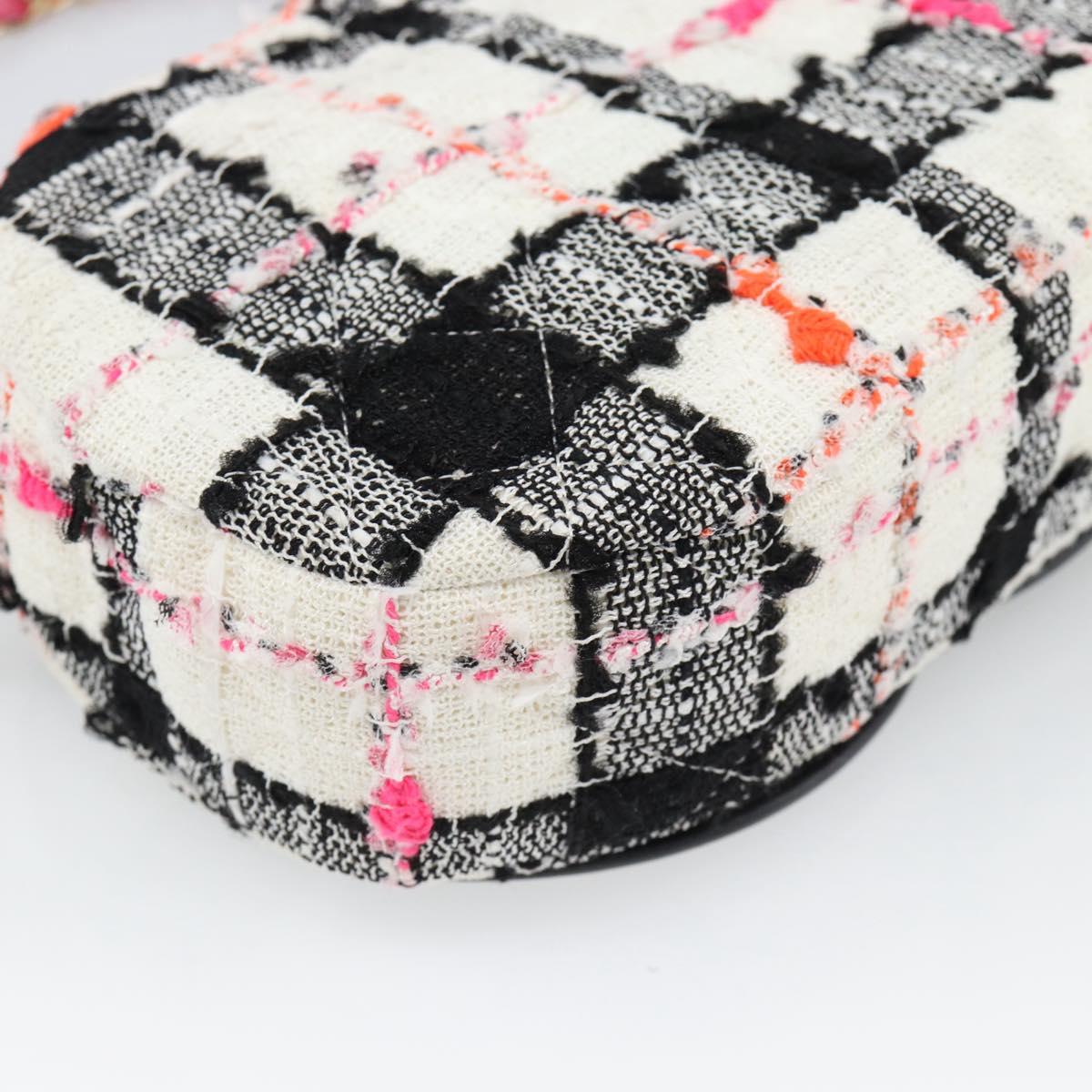 CHANEL Matelasse Chain Shoulder Bag tweed White Gold CC Auth 187493SM