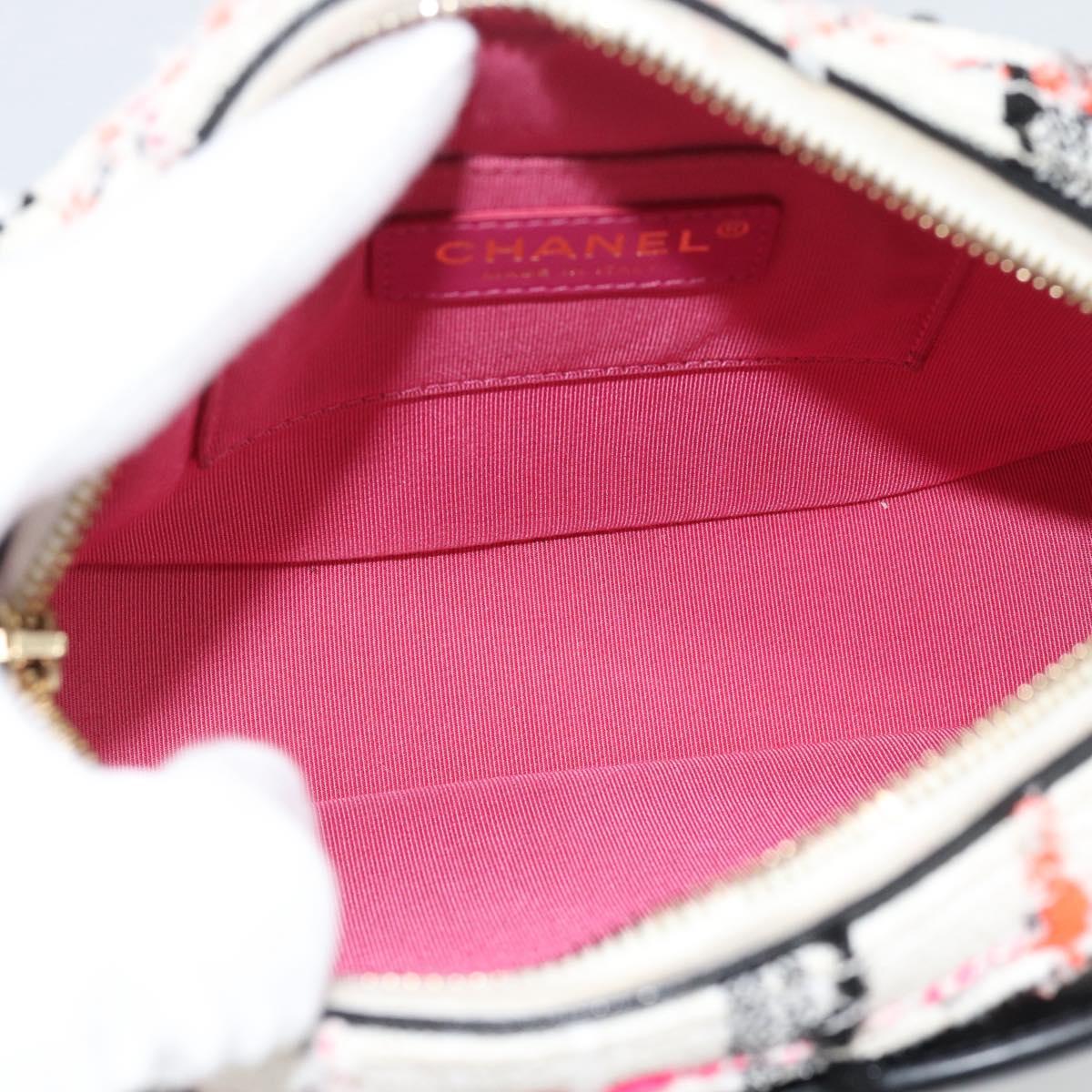 CHANEL Matelasse Chain Shoulder Bag tweed White Gold CC Auth 187493SM