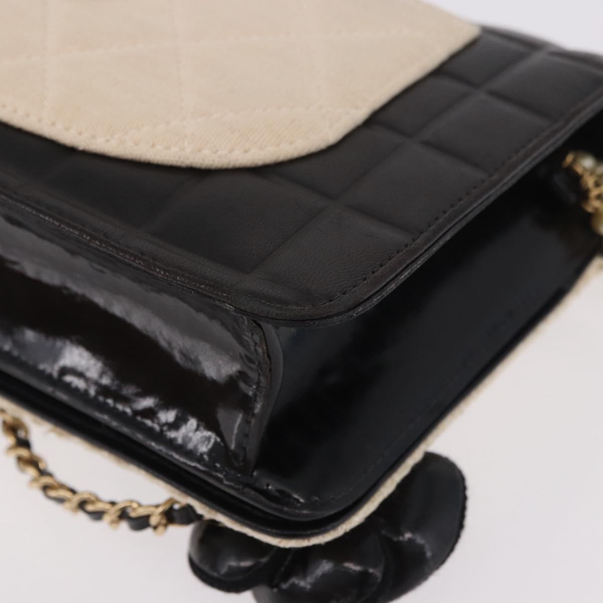 CHANEL Choco Bar Chain Shoulder Bag Lamb Skin Black Gold CC Auth 187494SAM