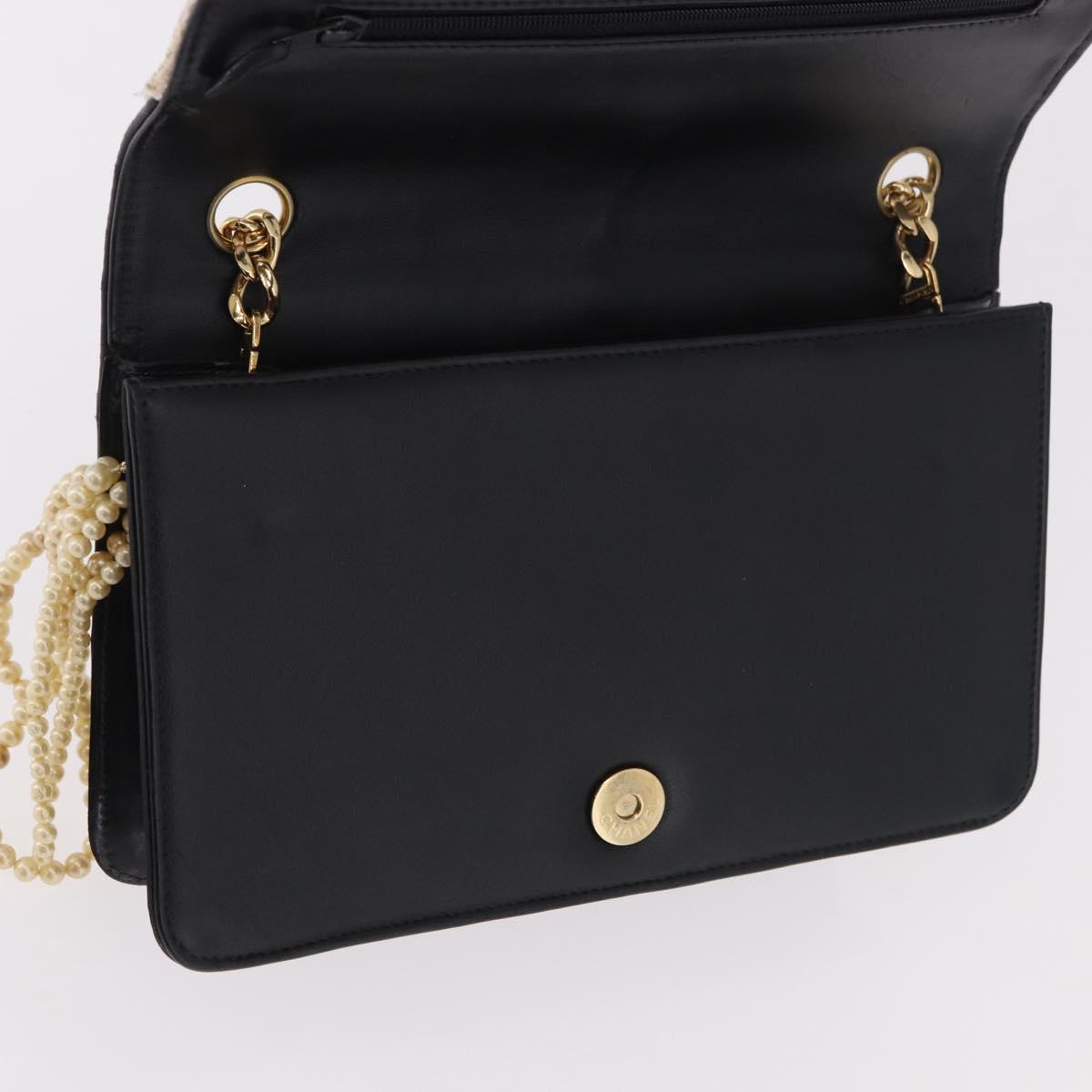 CHANEL Choco Bar Chain Shoulder Bag Lamb Skin Black Gold CC Auth 187494SAM