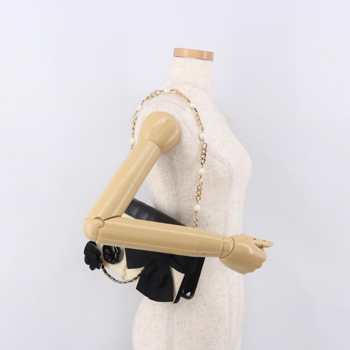 CHANEL Choco Bar Chain Shoulder Bag Lamb Skin Black Gold CC Auth 187494SAM